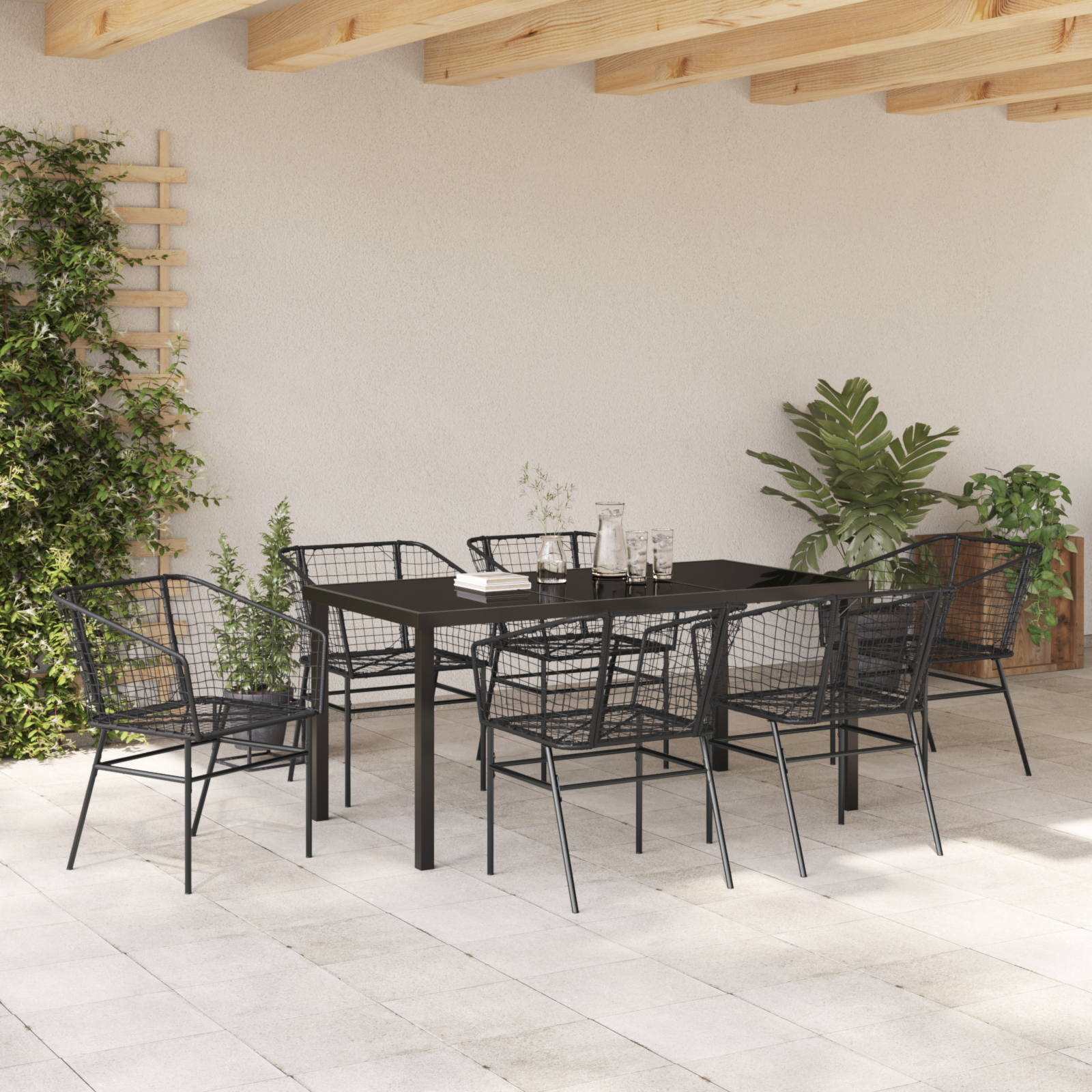 Set de dining pentru grădină , 7 piese, Rattan polițat negru GartenMobel Dekor
