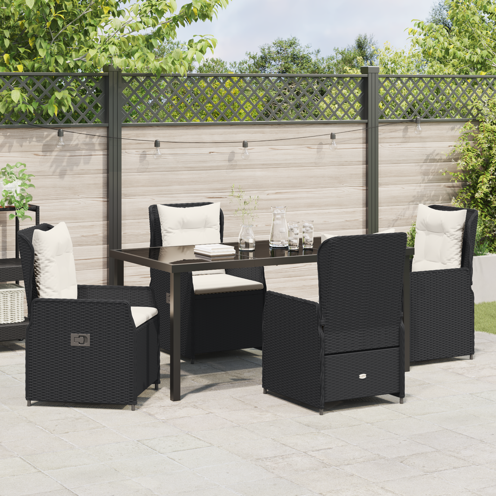 Set de dining pentru grădină 5 piese Negru Poliratan GartenMobel Dekor