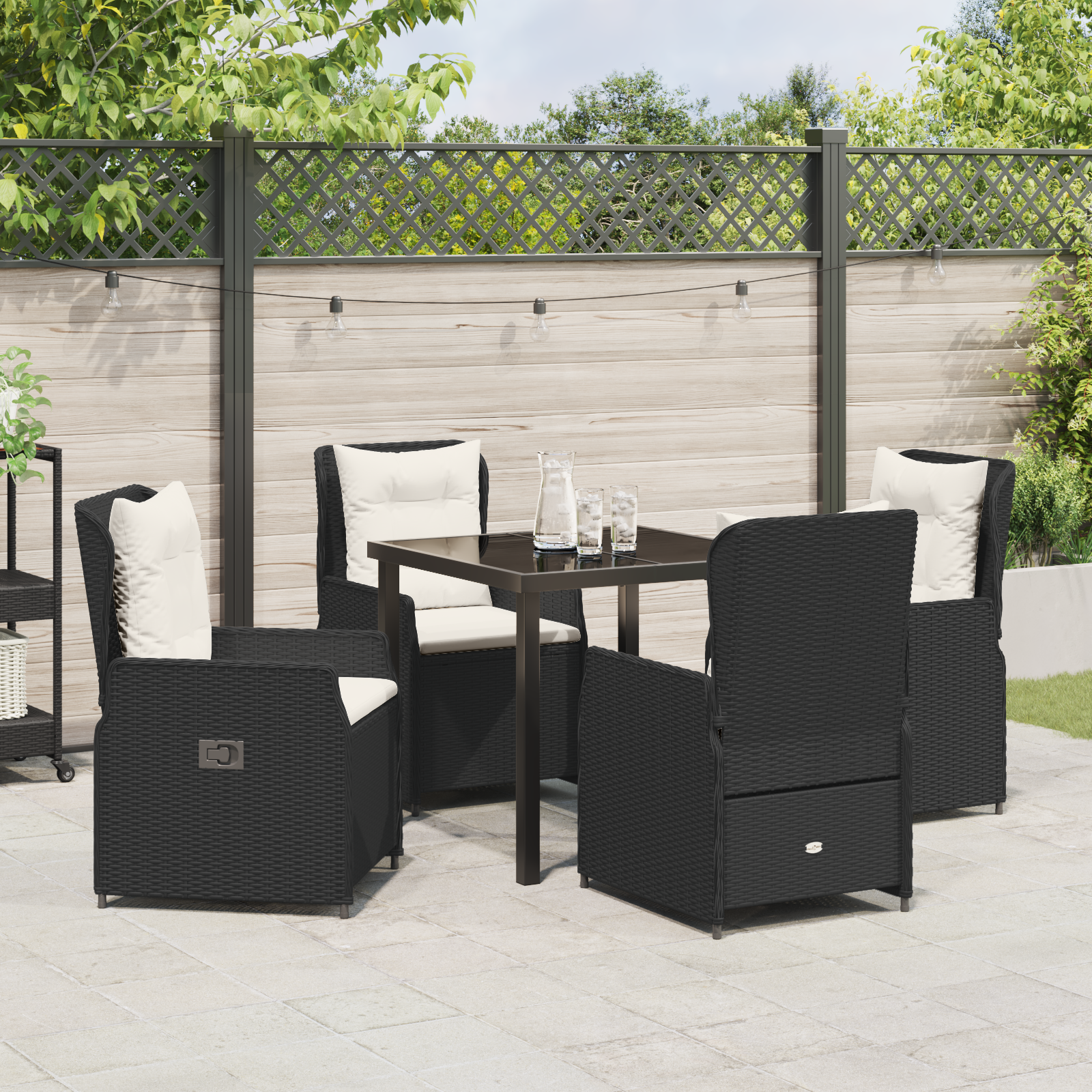 Set de dining pentru grădină 5 piese Ratan Polimer Negru GartenMobel Dekor