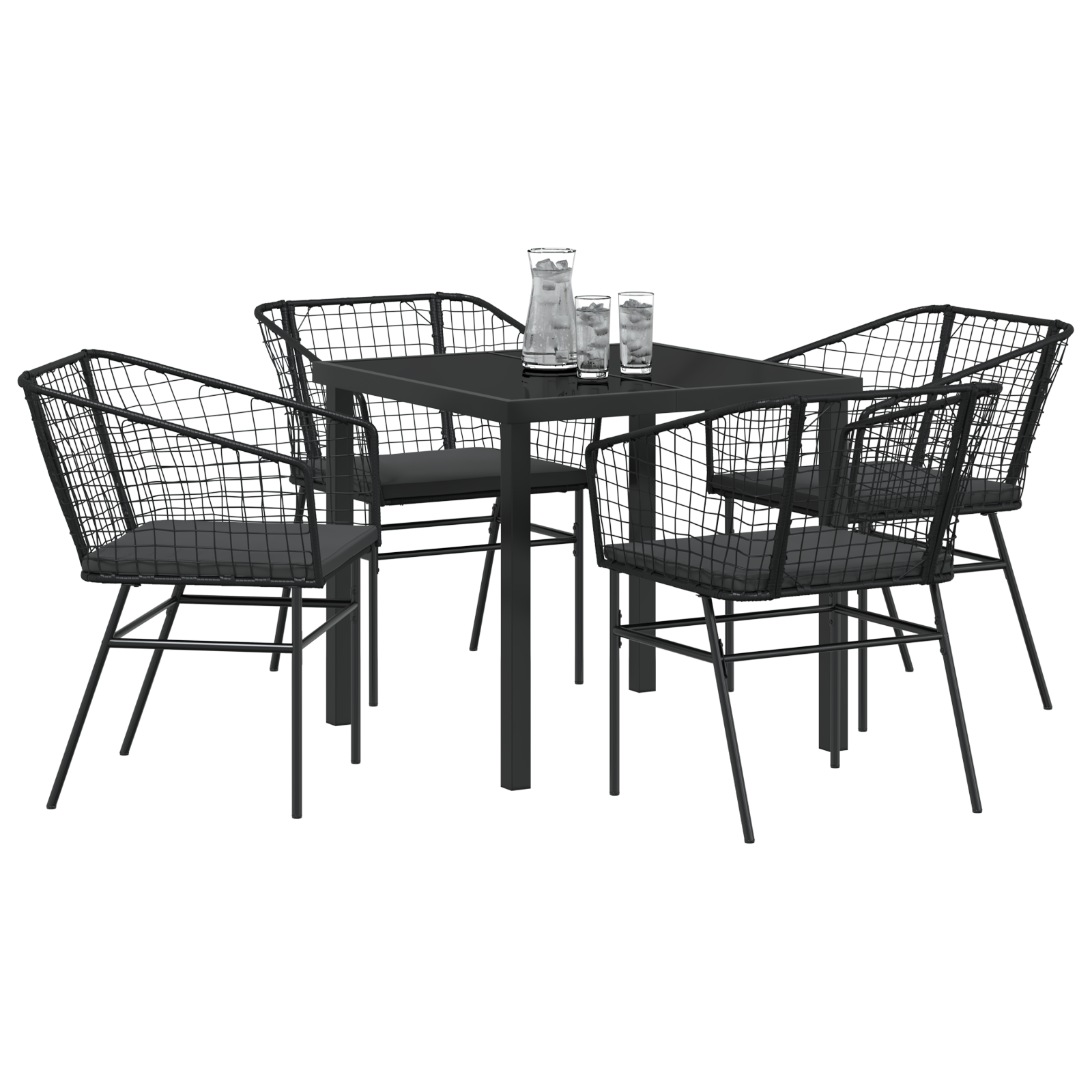 Set de dining pentru grădină 5 piese cu perne Negru Poliratan GartenMobel Dekor