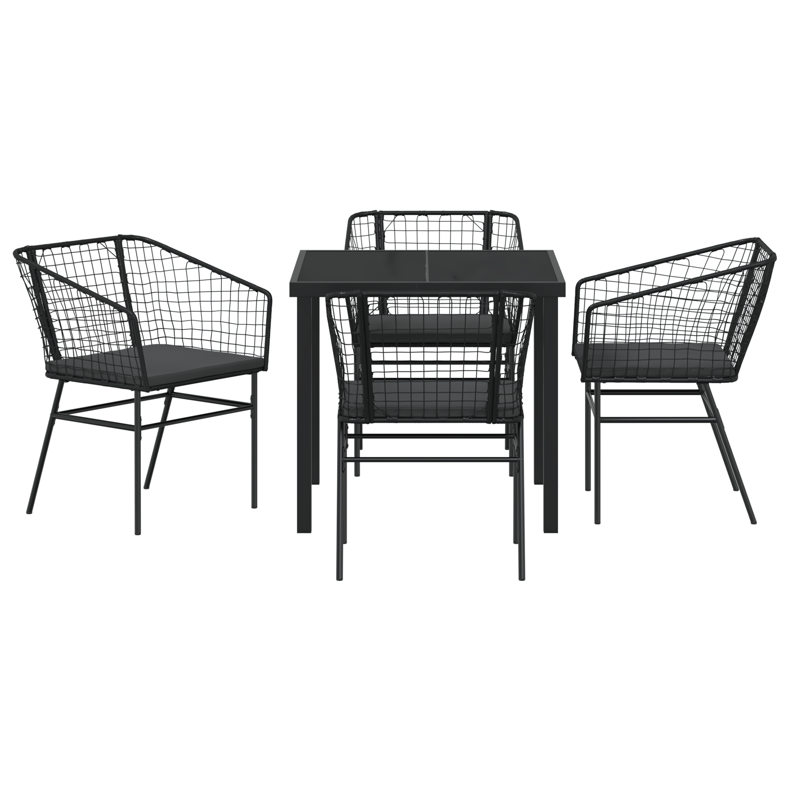 Set de dining pentru grădină 5 piese cu perne Negru Poliratan GartenMobel Dekor