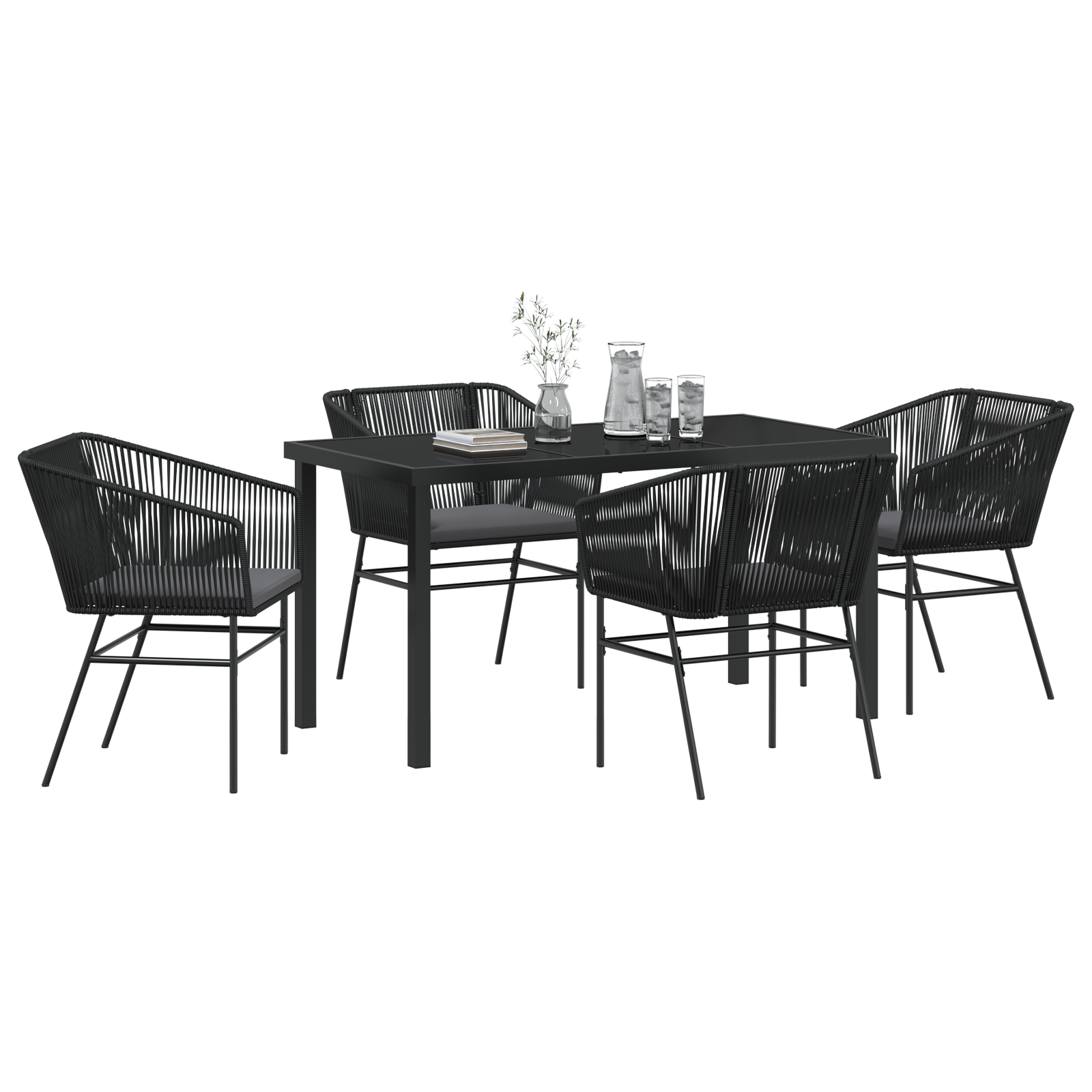Set de dining pentru grădină 5 piese cu perne Negru Poliratan GartenMobel Dekor