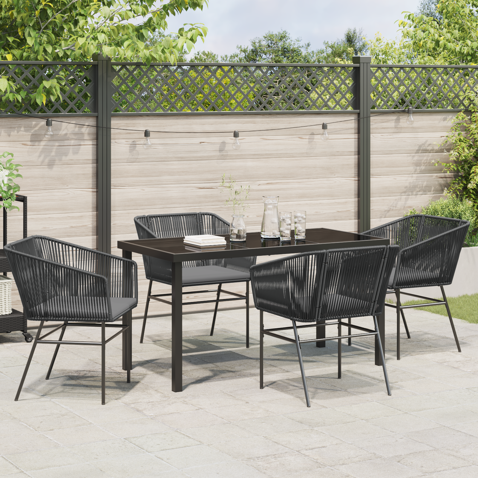 Set de dining pentru grădină 5 piese cu perne Negru Poliratan GartenMobel Dekor