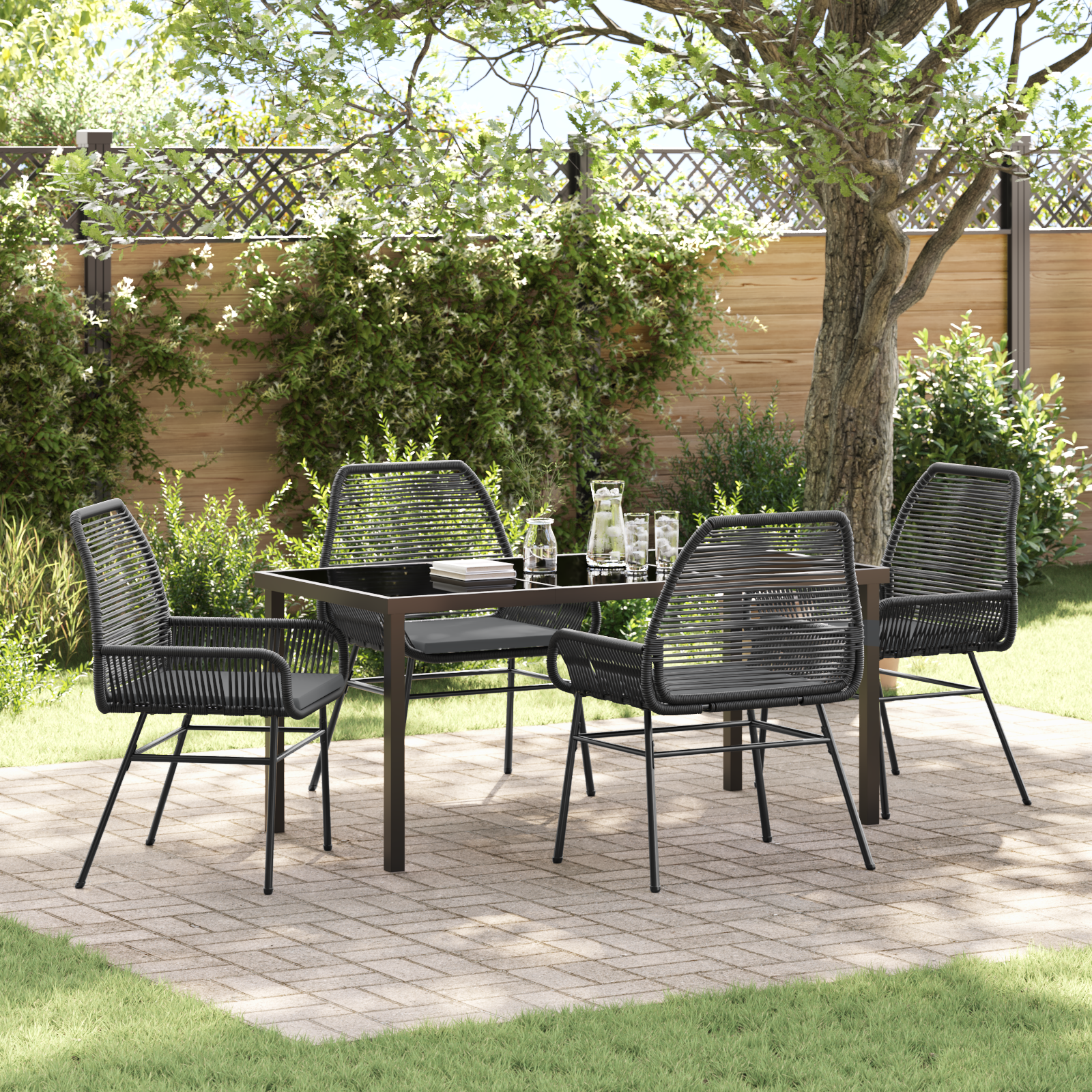 Set de dining pentru grădină 5 piese cu perne Ratan polimeric negru GartenMobel Dekor