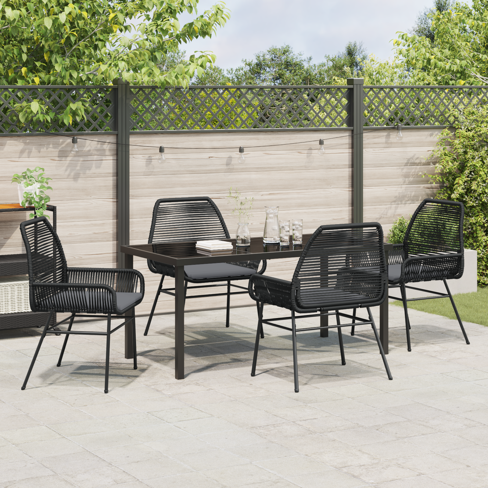 Set de dining pentru grădină 5 piese cu perne Ratan polimeric negru GartenMobel Dekor