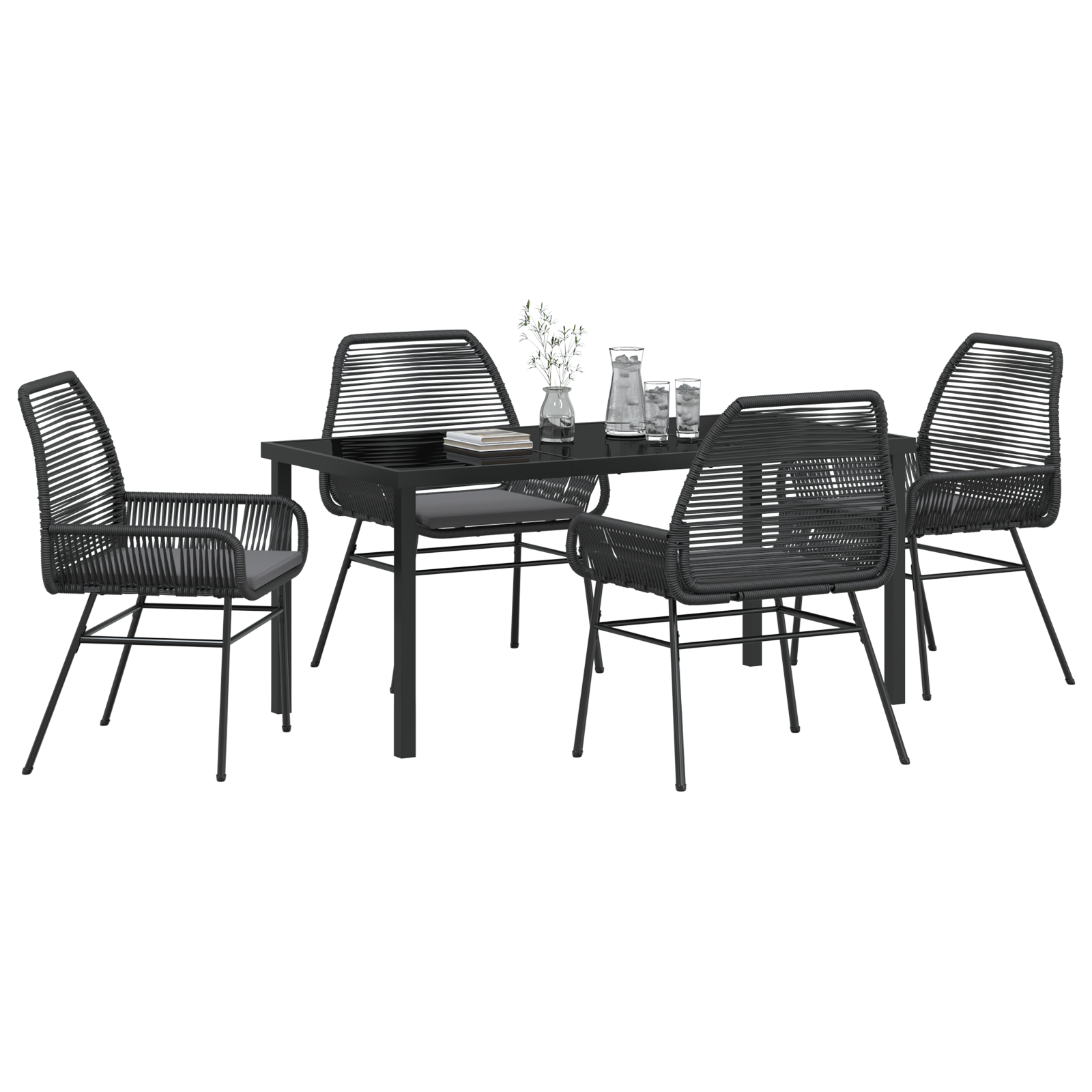 Set de dining pentru grădină 5 piese cu perne Ratan polimeric negru GartenMobel Dekor