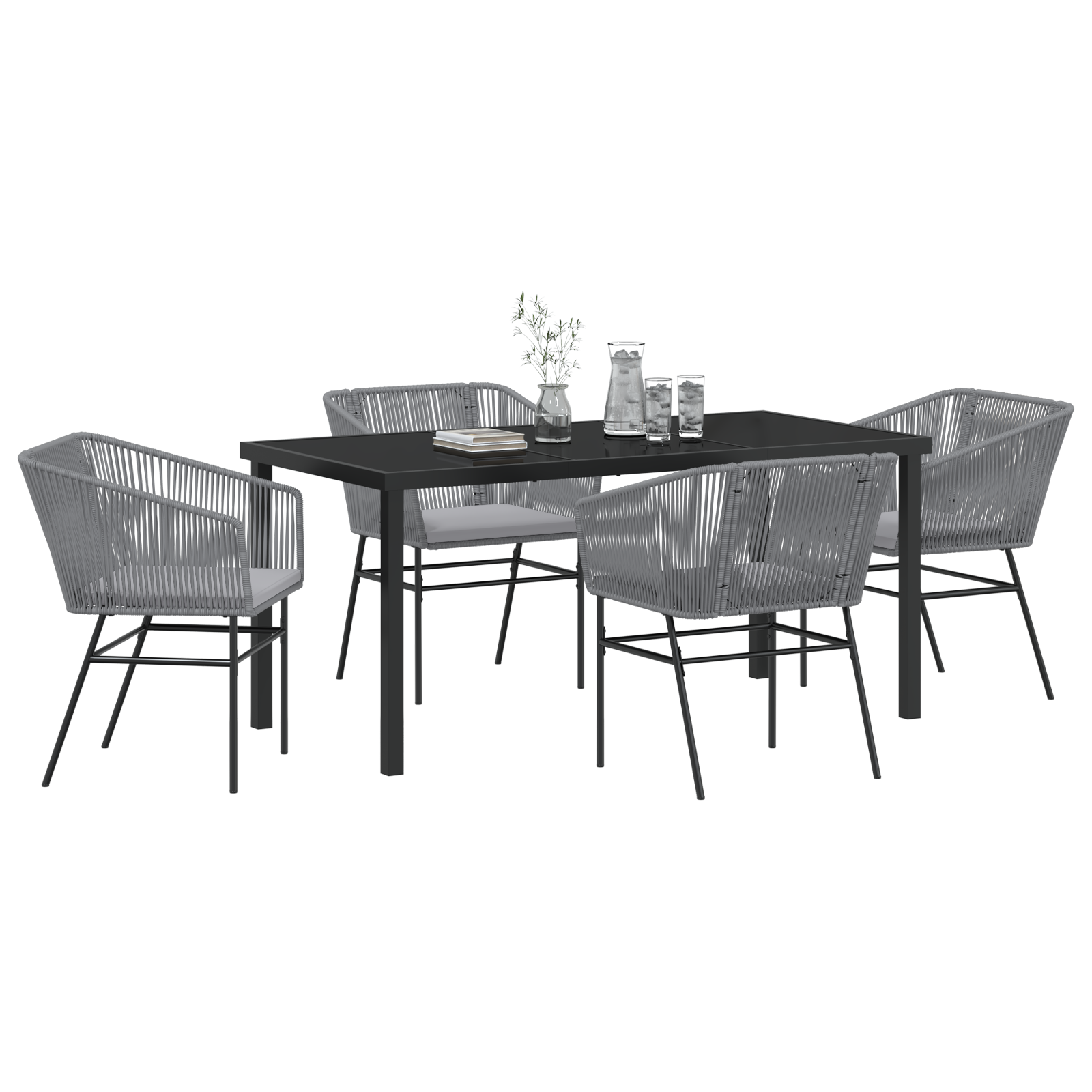 Set de dining pentru grădină cu 5 piese și perne Gri din Poliratan GartenMobel Dekor