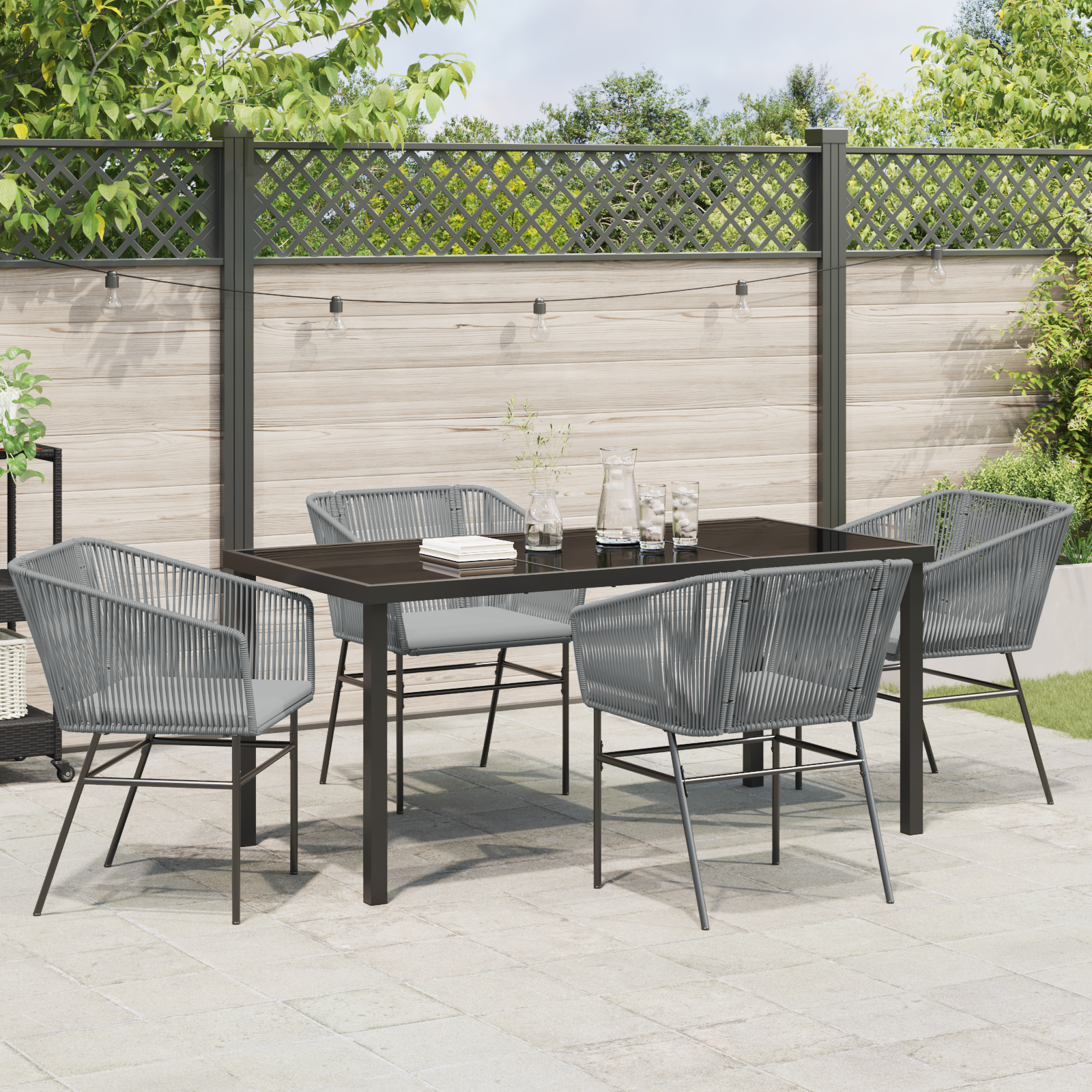 Set de dining pentru grădină cu 5 piese și perne Gri din Poliratan GartenMobel Dekor