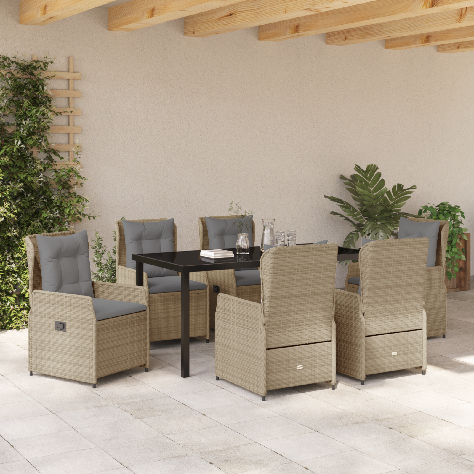Set de mese pentru grădină cu 7 piese Bej din ratan poli GartenMobel Dekor