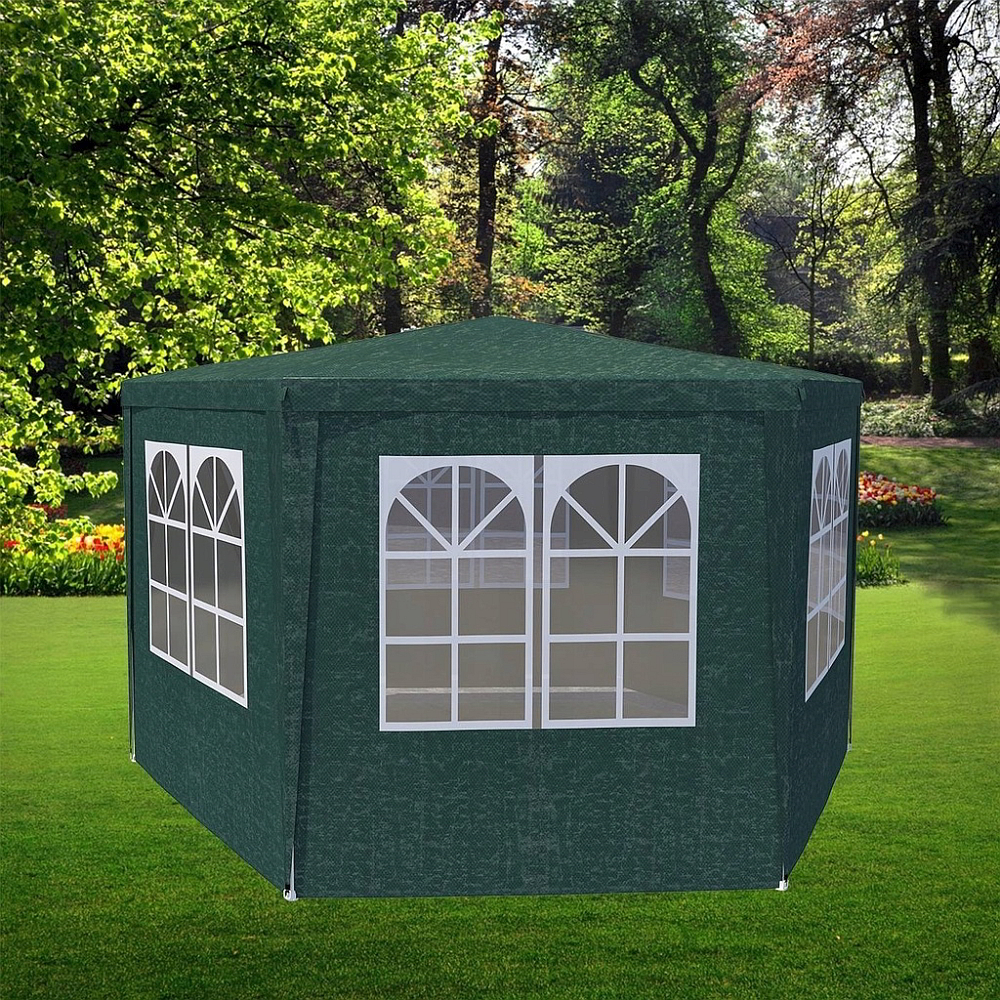RESIGILAT - Cort Pavilion Hexagonal cu Diametru 4m, 6 Pereti Laterali, Usa si Ferestre pentru Petrecere, Evenimente, Curte sau Gradina