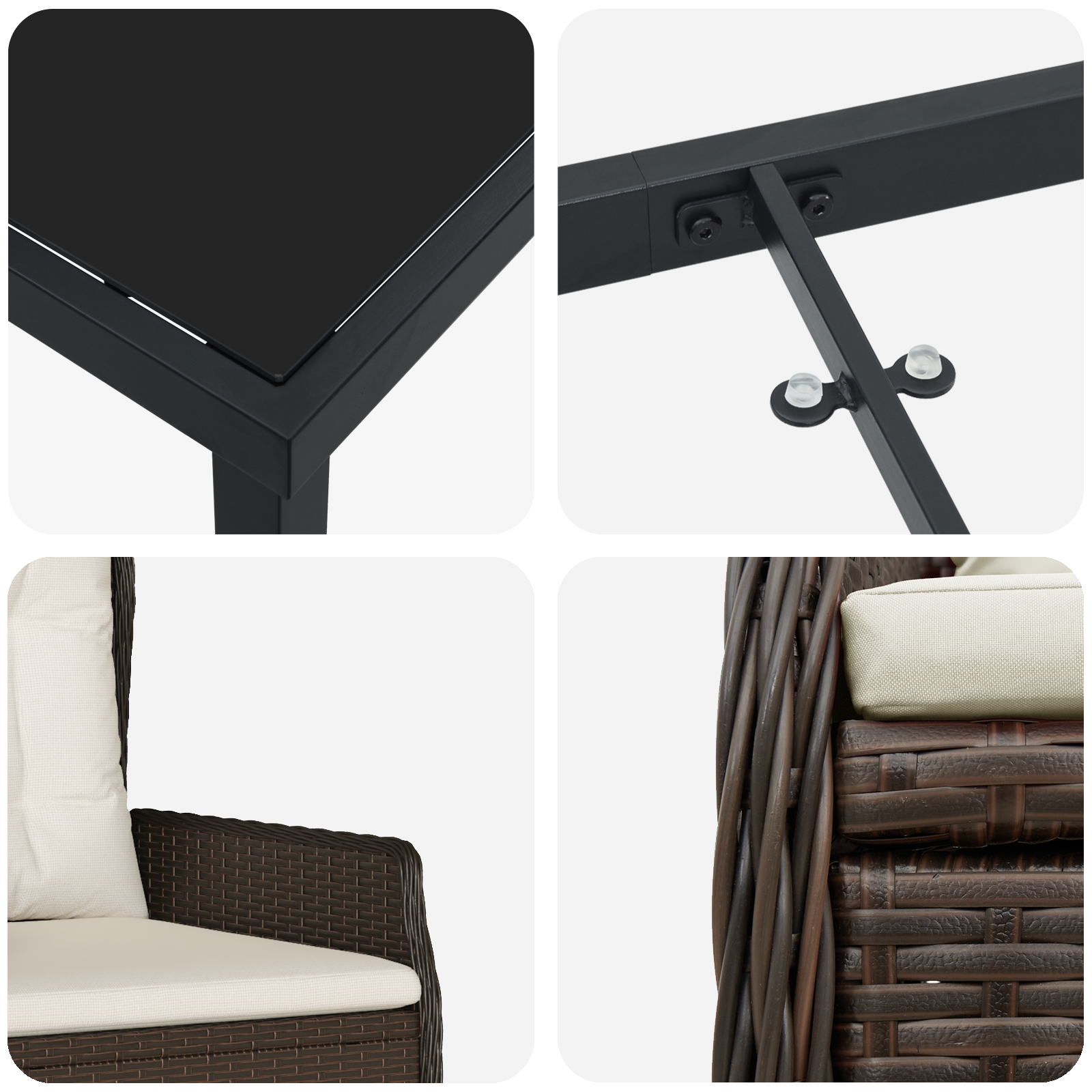 Set de Masă pentru Grădină  5 Piese Răchită Maro, Masă Grădină  Neagră 80x80x73 cm Sticlă Securizată GartenMobel Dekor