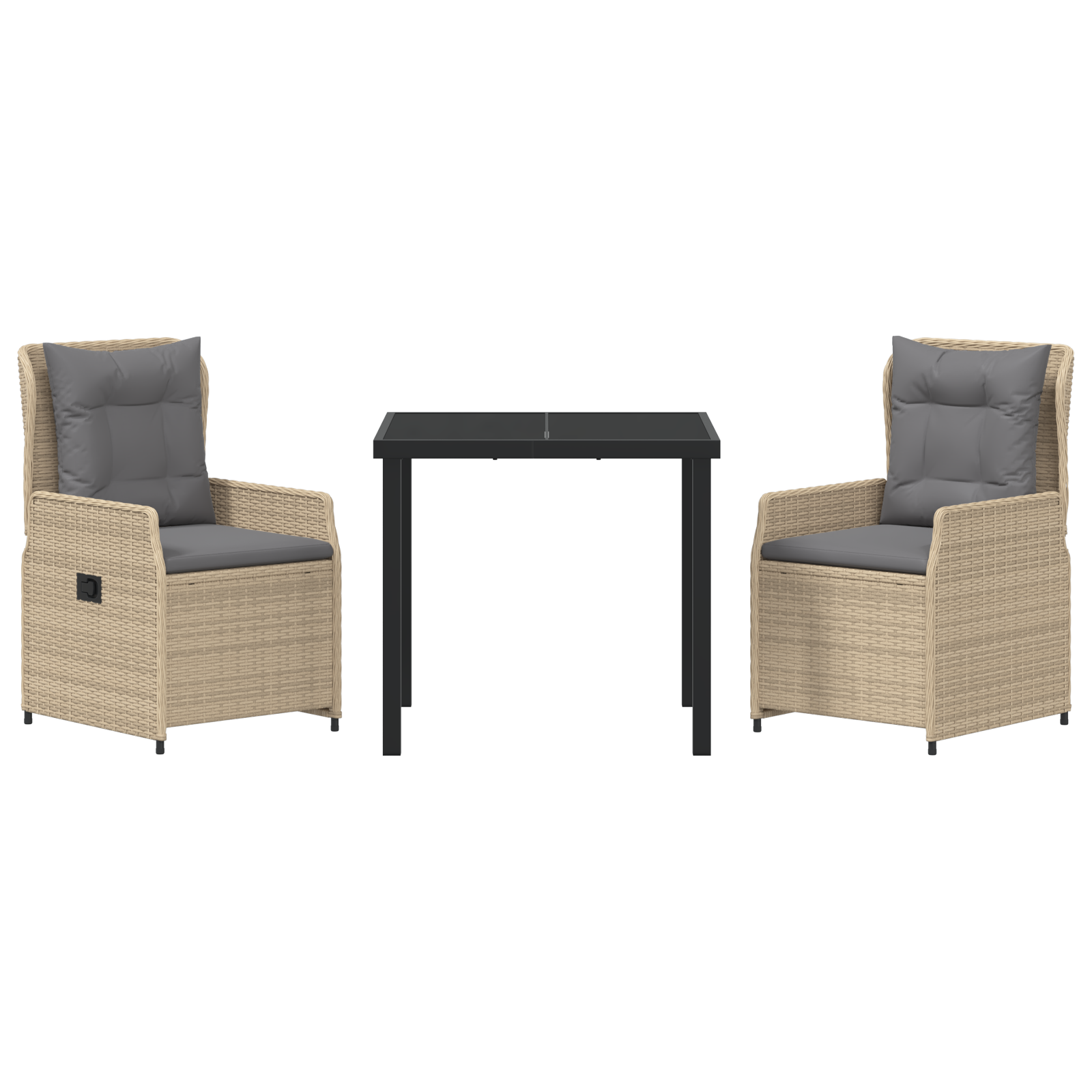 Set de cină pentru grădină  de 3 piese din poliratan bej, Masă de grădină  neagră 80x80x73 cm din sticlă securizată GartenMobel Dekor