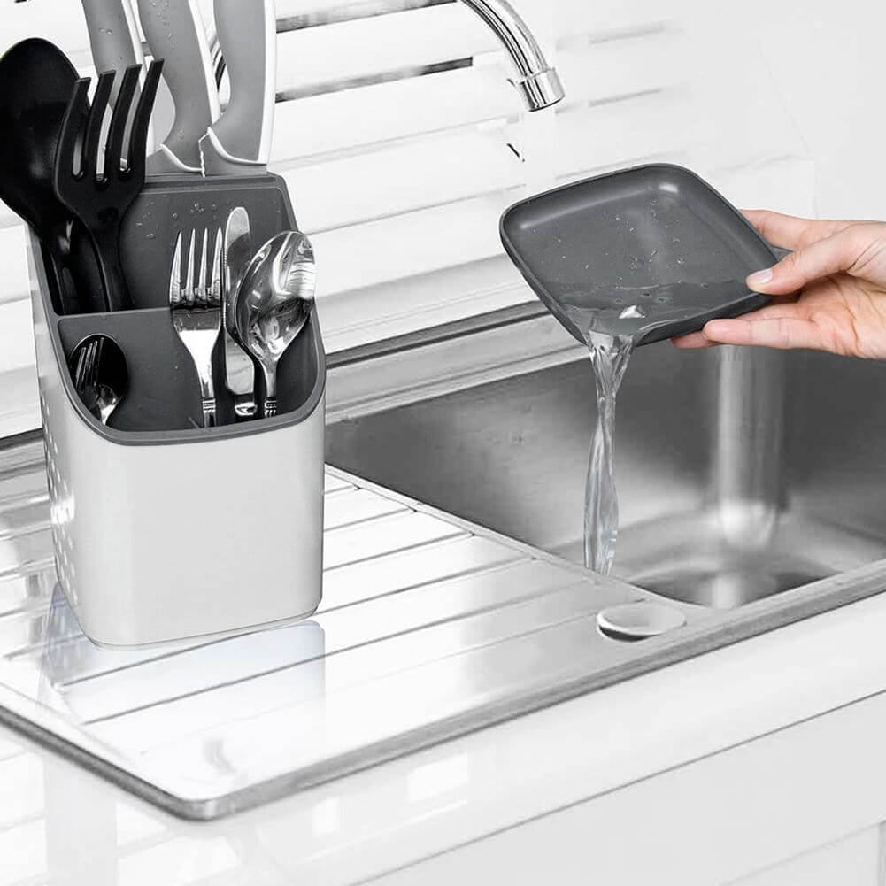 Suport pentru Tacâmuri și Ustensile de Bucătărie Alb 14x14x23cm Handy KitchenServ