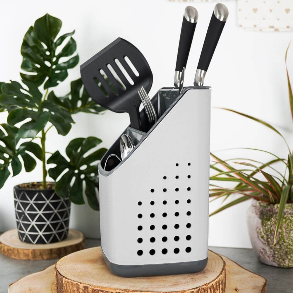 Suport pentru Tacâmuri și Ustensile de Bucătărie Alb 14x14x23cm Handy KitchenServ