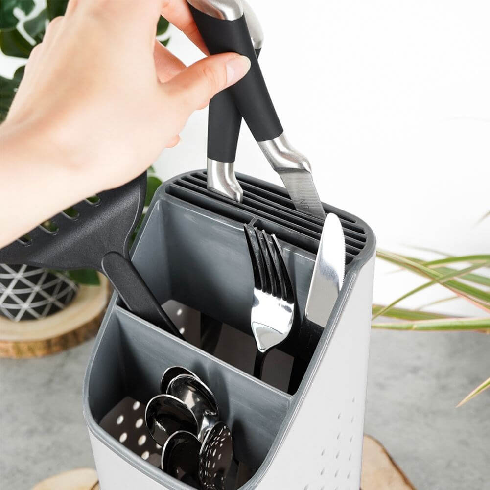 Suport pentru Tacâmuri și Ustensile de Bucătărie Alb 14x14x23cm Handy KitchenServ