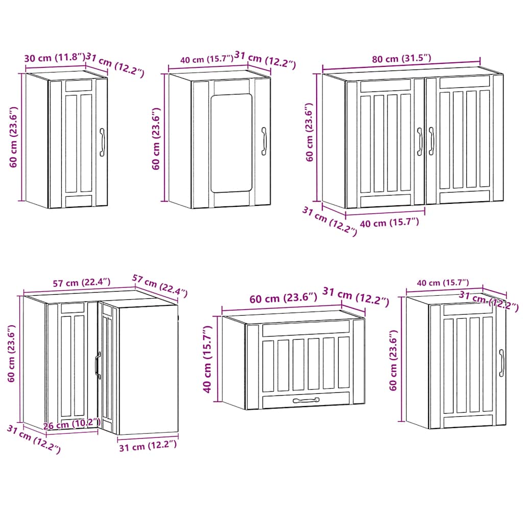 Set dulap de bucătărie din 11 piese „Lucca” Lemn prelucrat alb GartenMobel Dekor