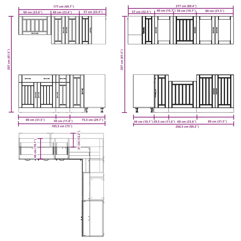 Set dulap de bucătărie din 11 piese „Lucca” Lemn prelucrat alb GartenMobel Dekor