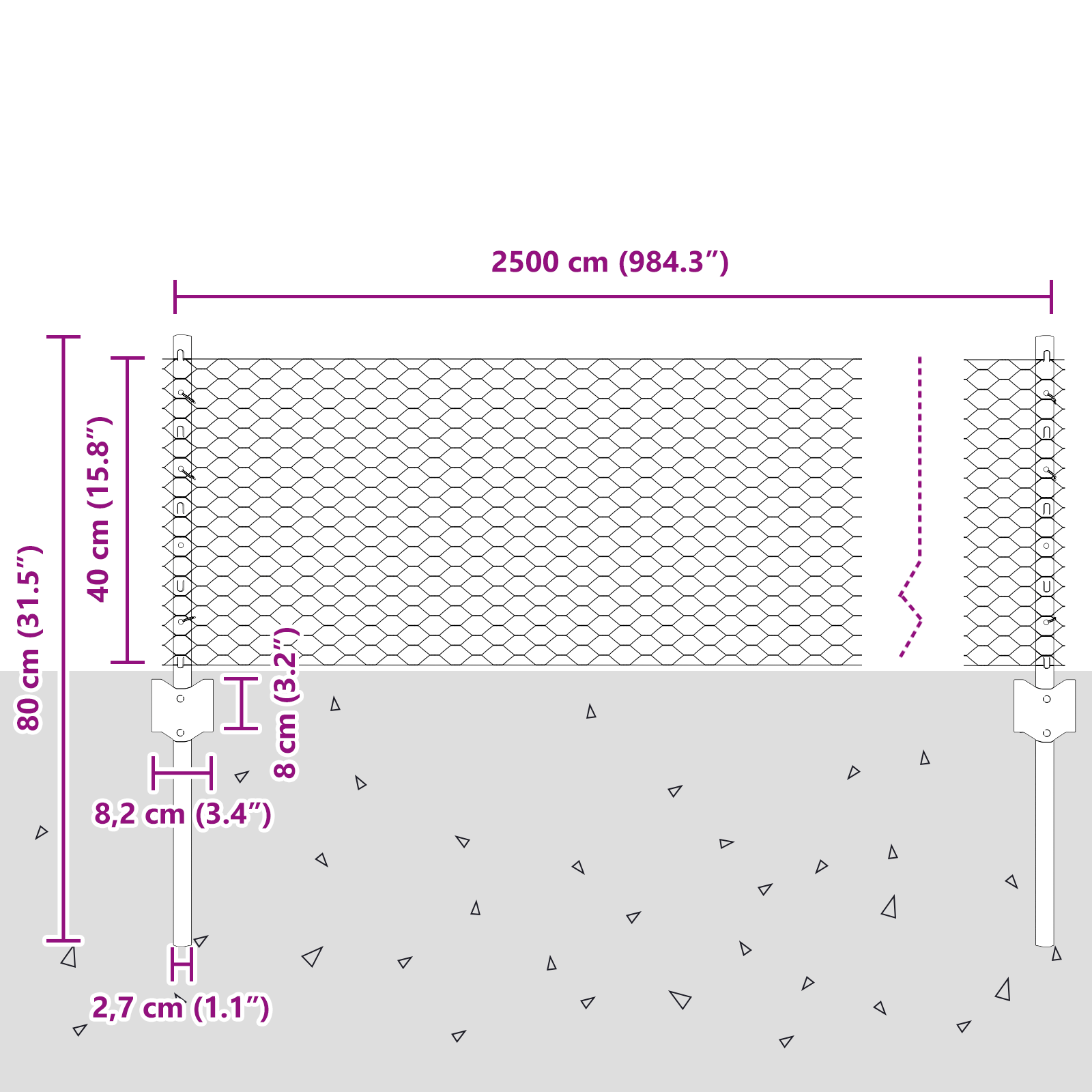 Posturi de gard  11 buc U-Channel Gri 40 cm Oțel, Gard hexagonal  Gri 0.4x25 m Oțel GartenMobel Dekor