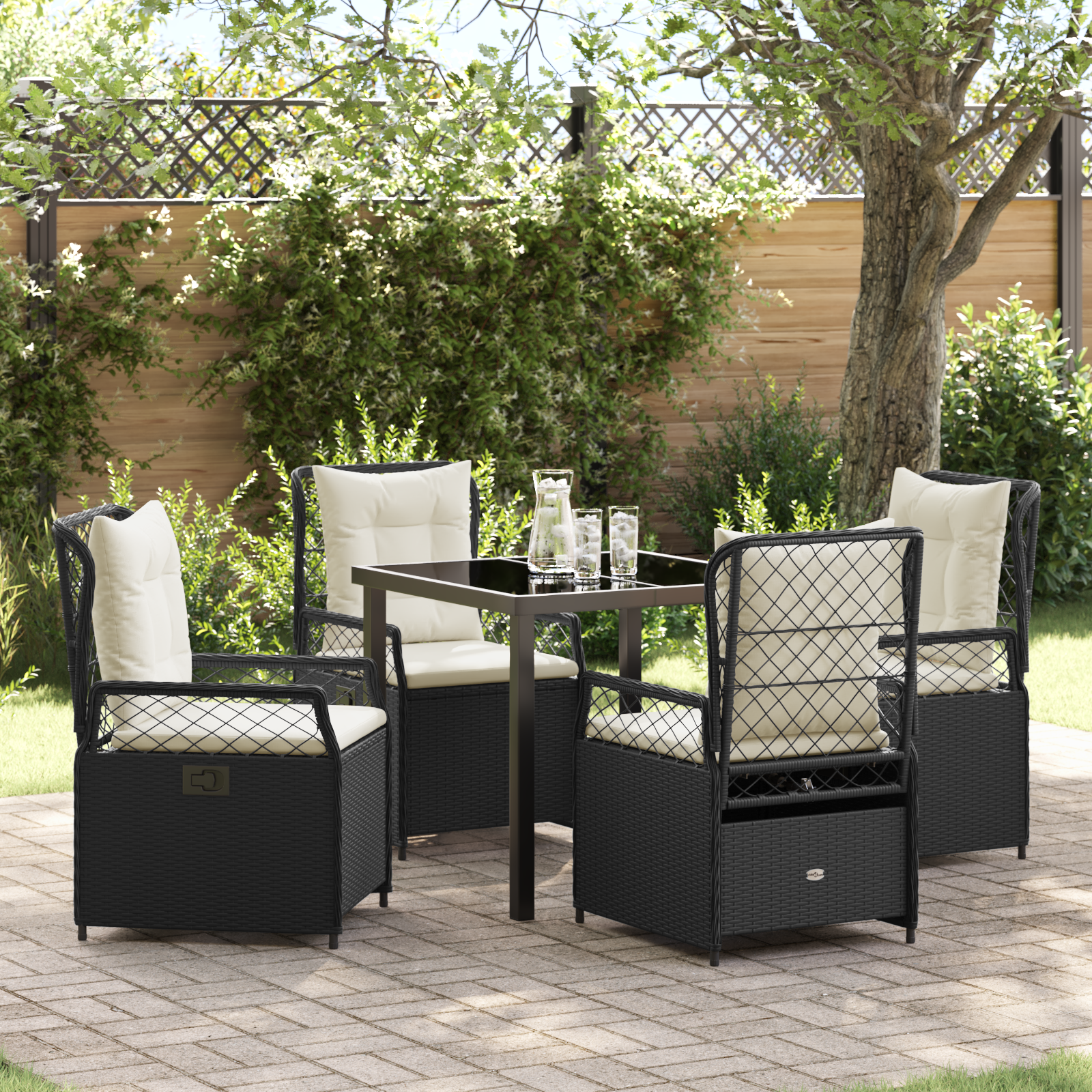 Set de 5 Mese de Grădină Negru Poliratan GartenMobel Dekor