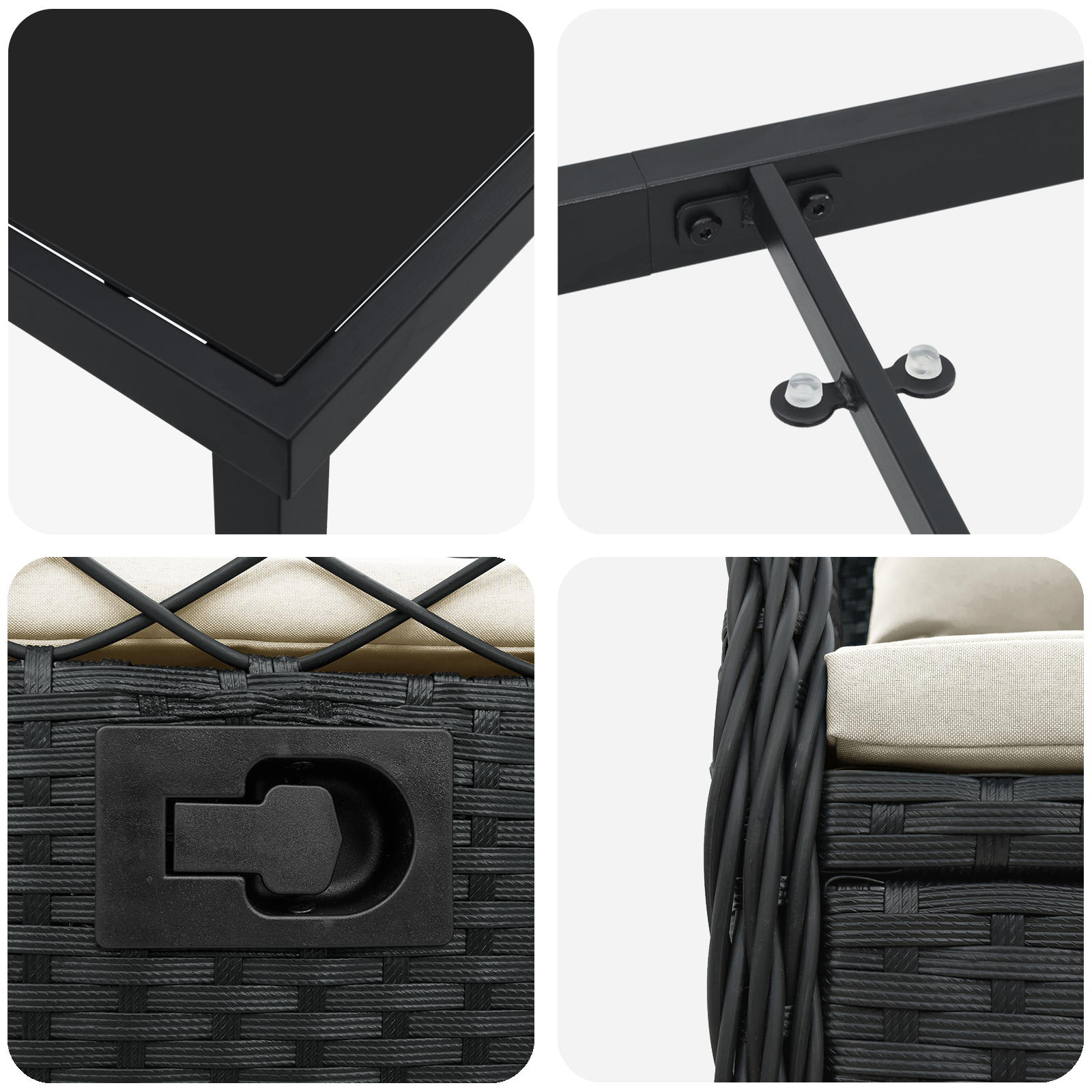 Set de 5 Mese de Grădină Negru Poliratan GartenMobel Dekor
