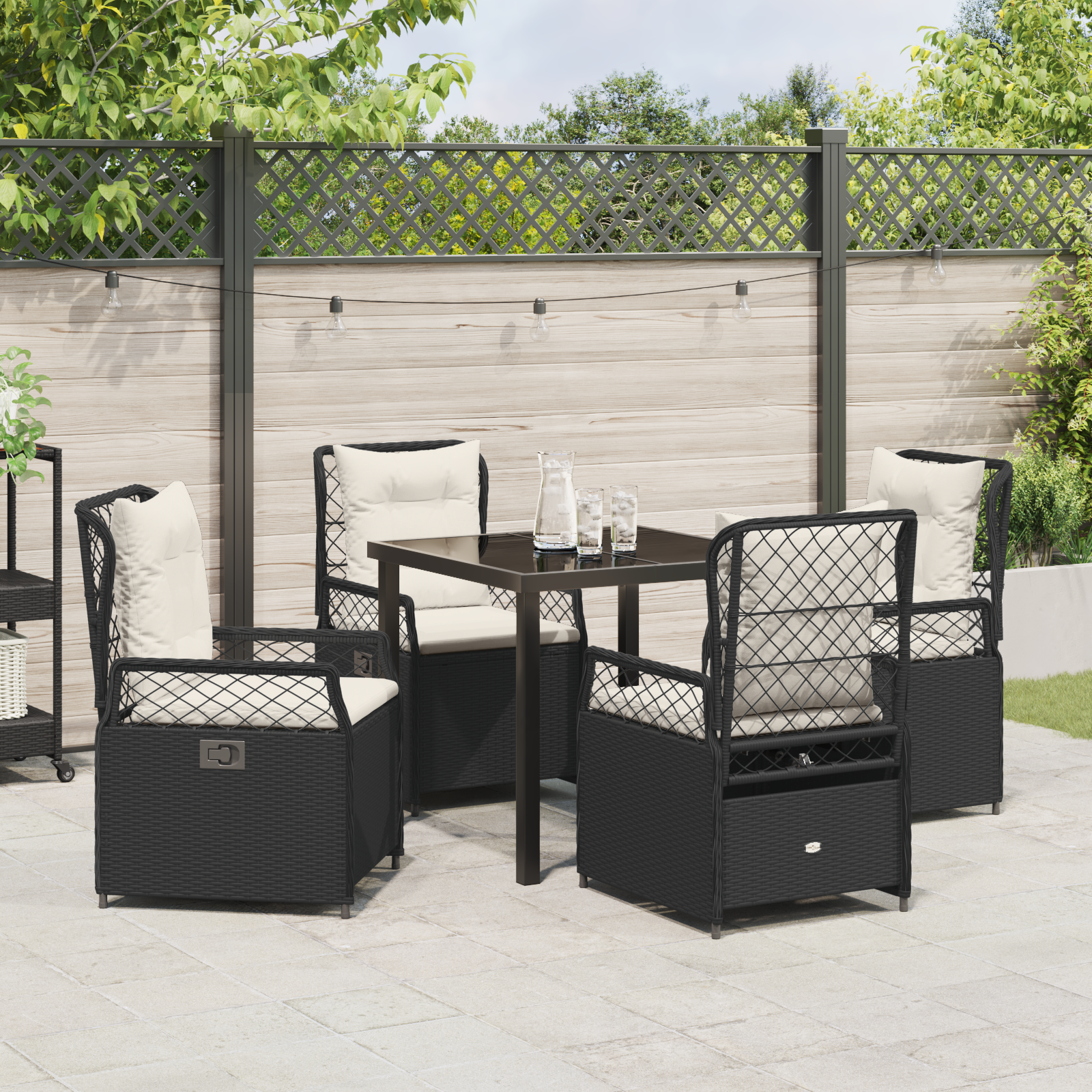 Set de 5 Mese de Grădină Negru Poliratan GartenMobel Dekor