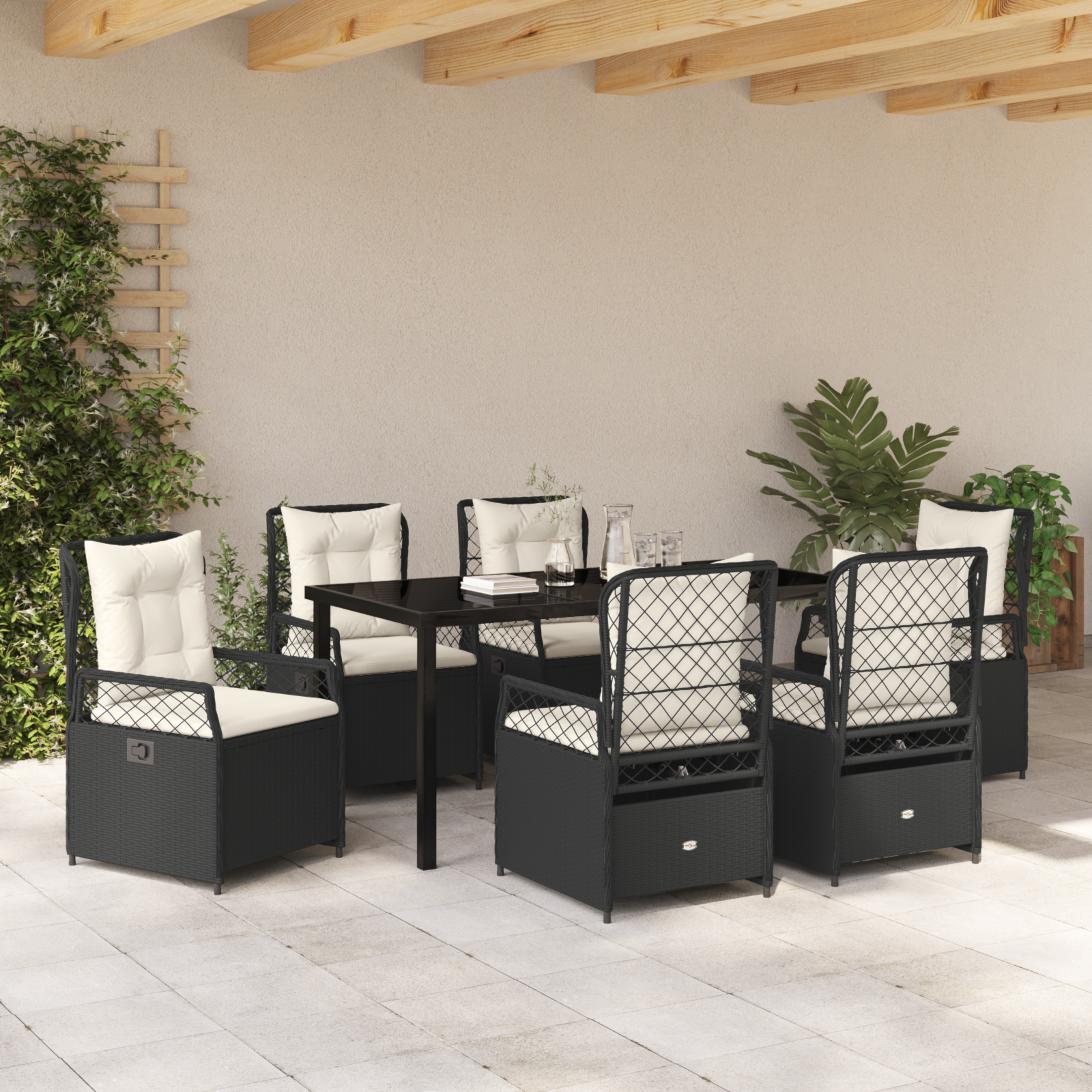Set de Cină pentru Grădină 7 Piese Negru Rattan Polimeric GartenMobel Dekor