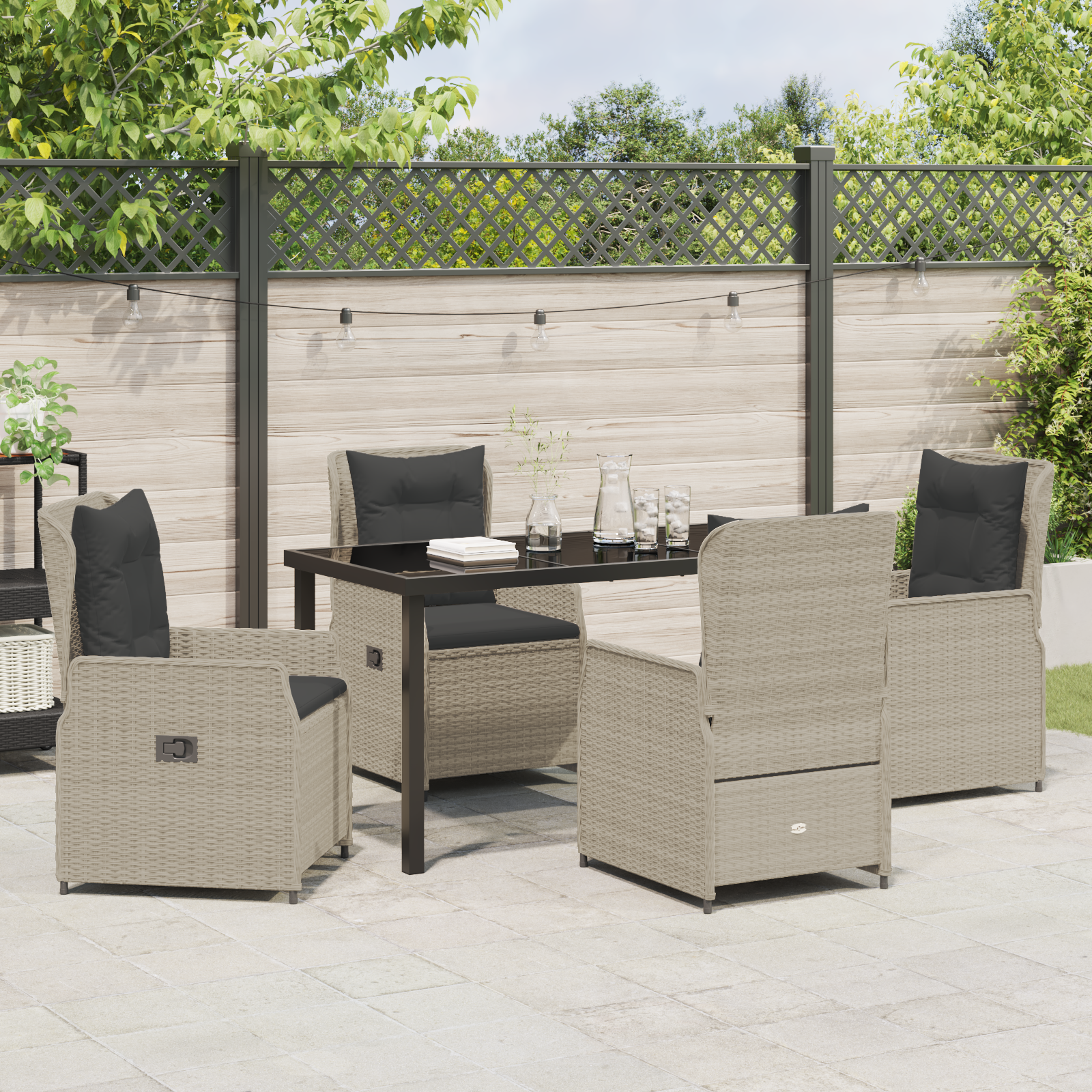 Set masă 5 piese grădină gri deschis ratan GartenMobel Dekor