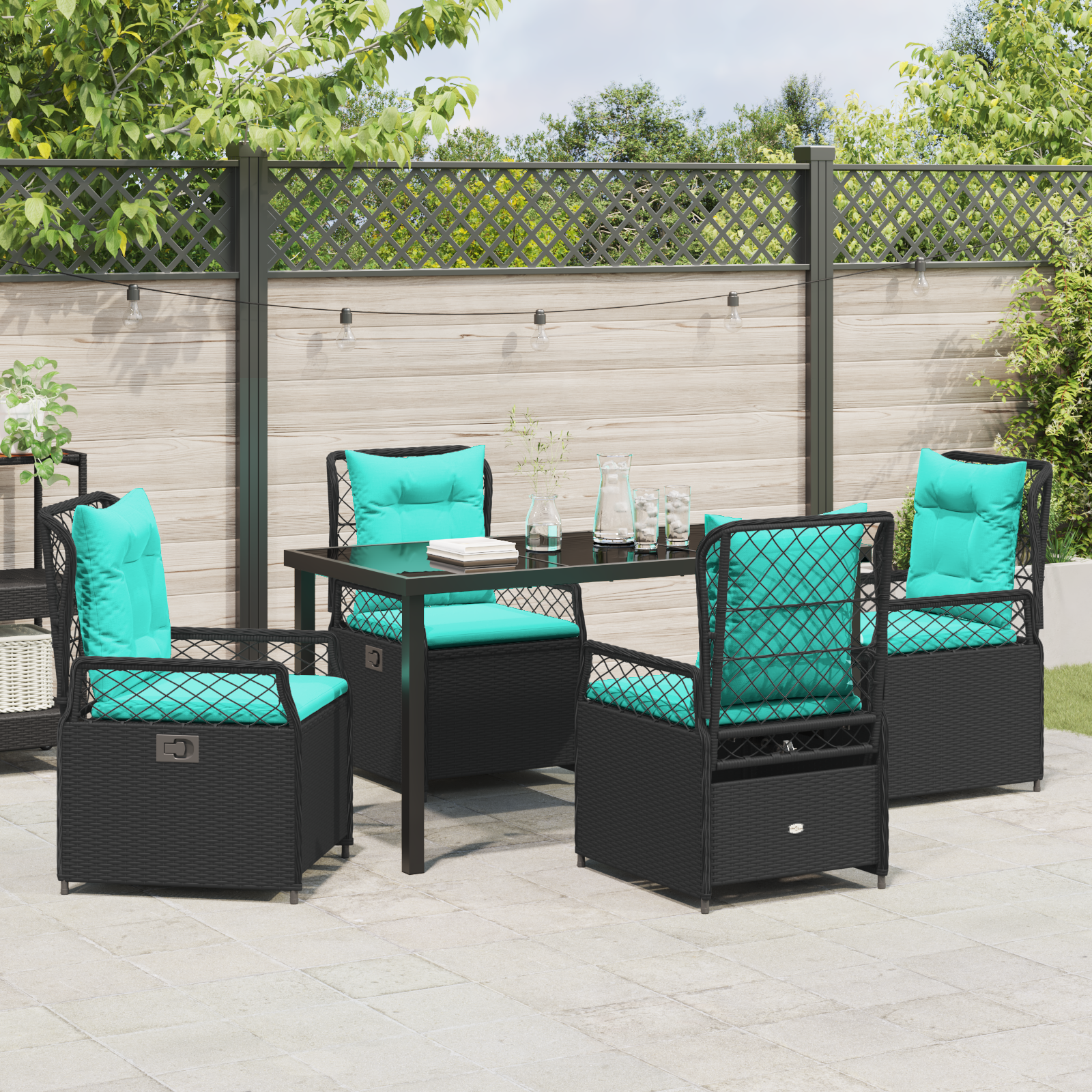 Set 5 piese masă grădină negru din ratan poli GartenMobel Dekor