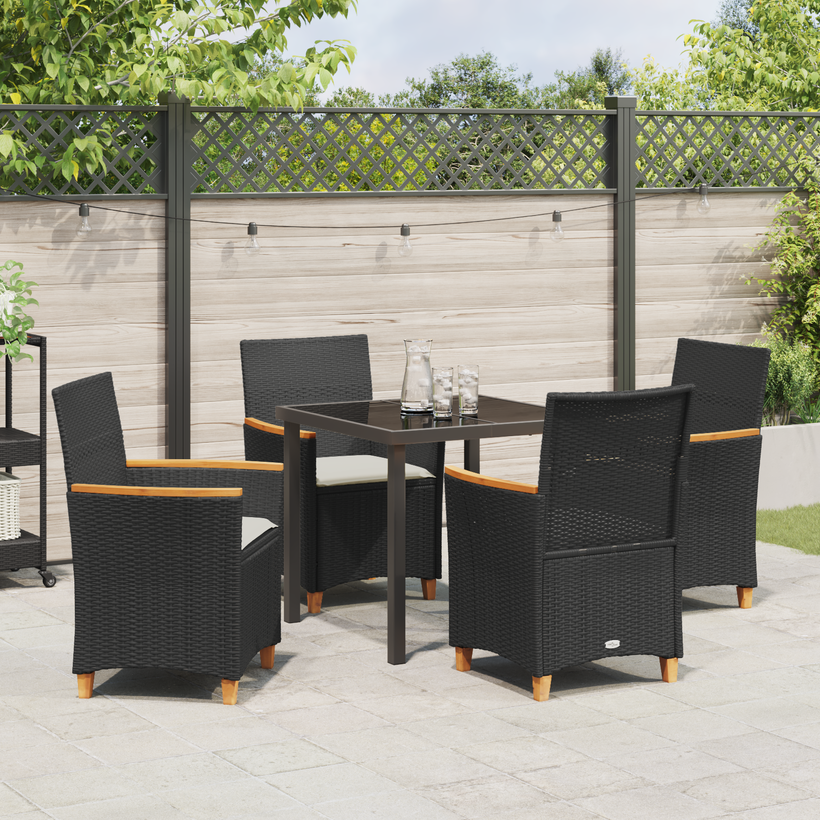 Set de Dining Grădină cu Perne 5 Piese Negru Ratan Poly GartenMobel Dekor