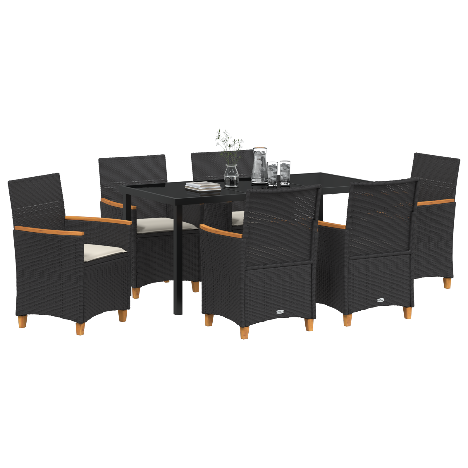 Set de Dining de Grădină 7 Piese cu Perne Rattan Poli Negru GartenMobel Dekor