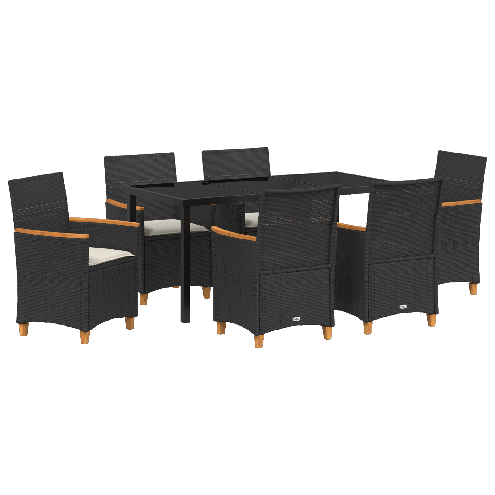 Set de Dining de Grădină 7 Piese cu Perne Rattan Poli Negru GartenMobel Dekor