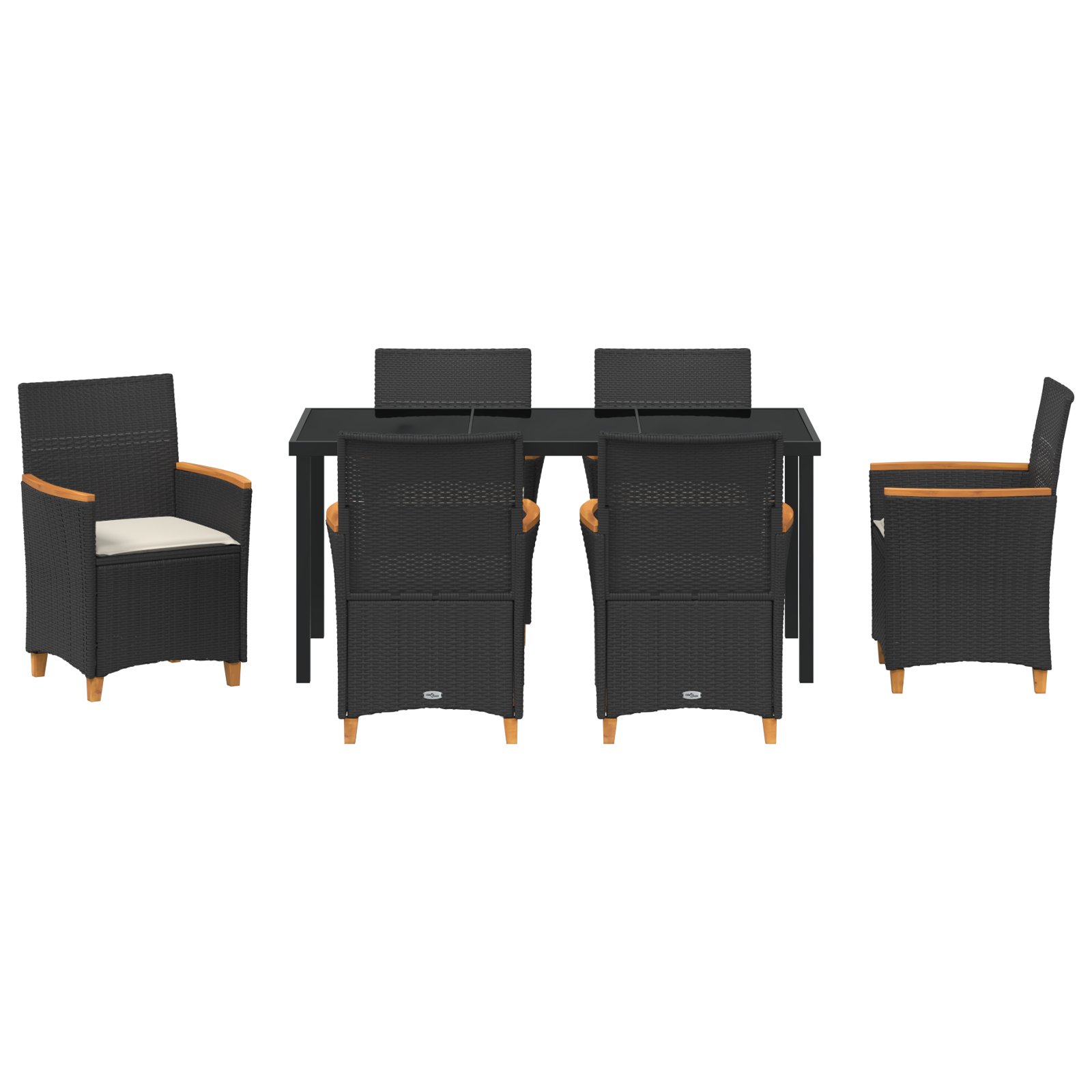 Set de Dining de Grădină 7 Piese cu Perne Rattan Poli Negru GartenMobel Dekor