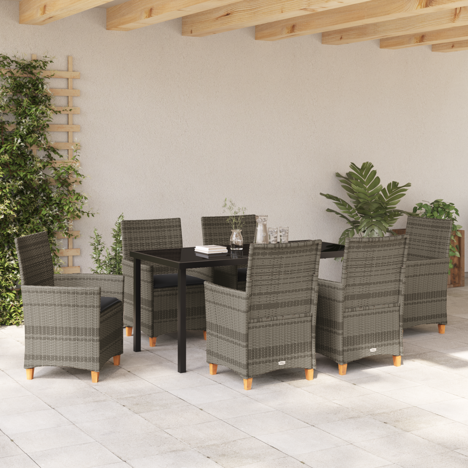 Set de Dining de Grădină cu 7 Piese și Perne Gri din Ratan Polimeric GartenMobel Dekor