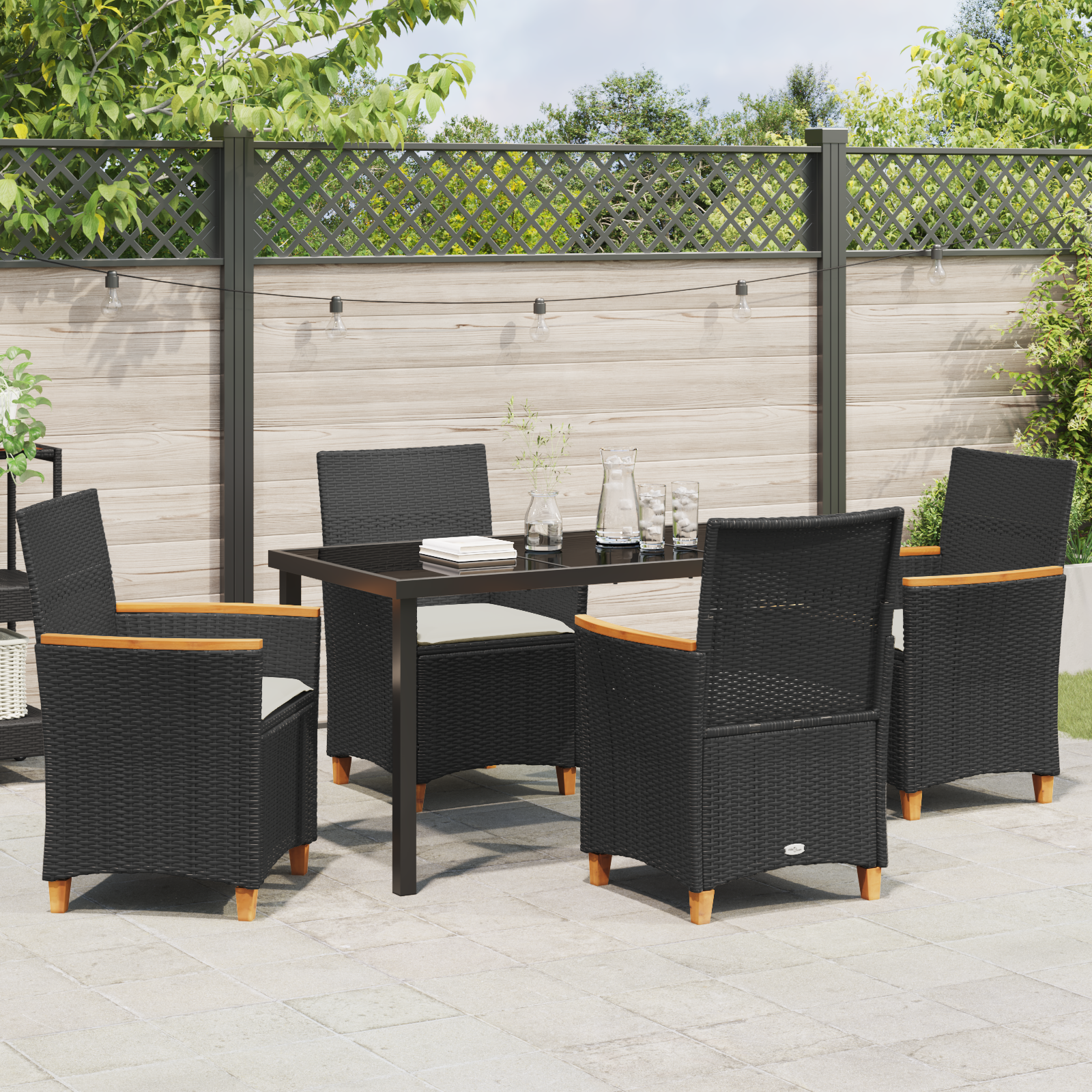 Set de Dining de Grădină cu Perne Negru Ratan Poli GartenMobel Dekor