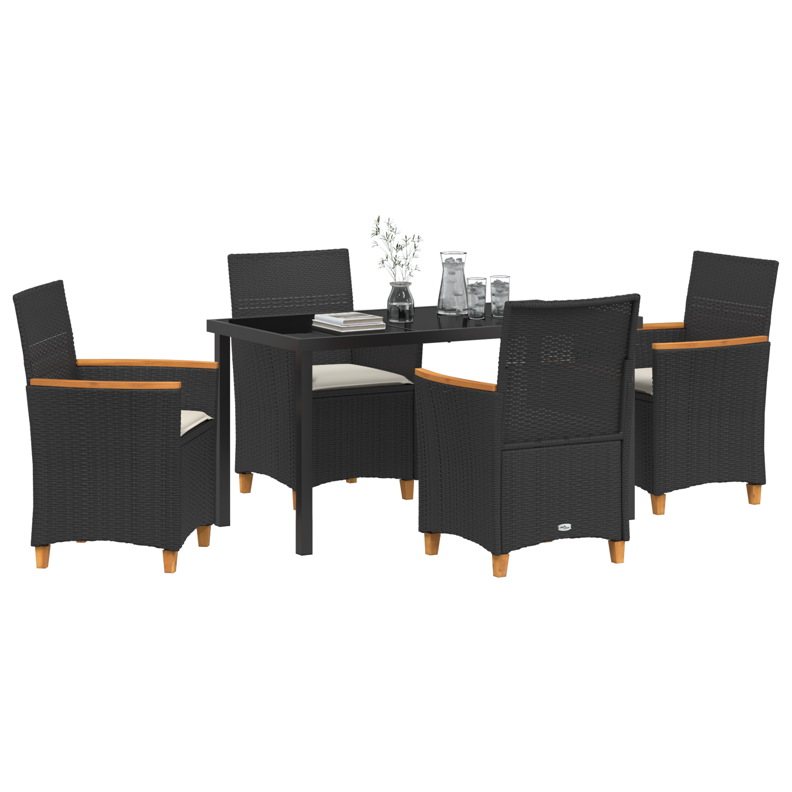 Set de Dining de Grădină cu Perne Negru Ratan Poli GartenMobel Dekor