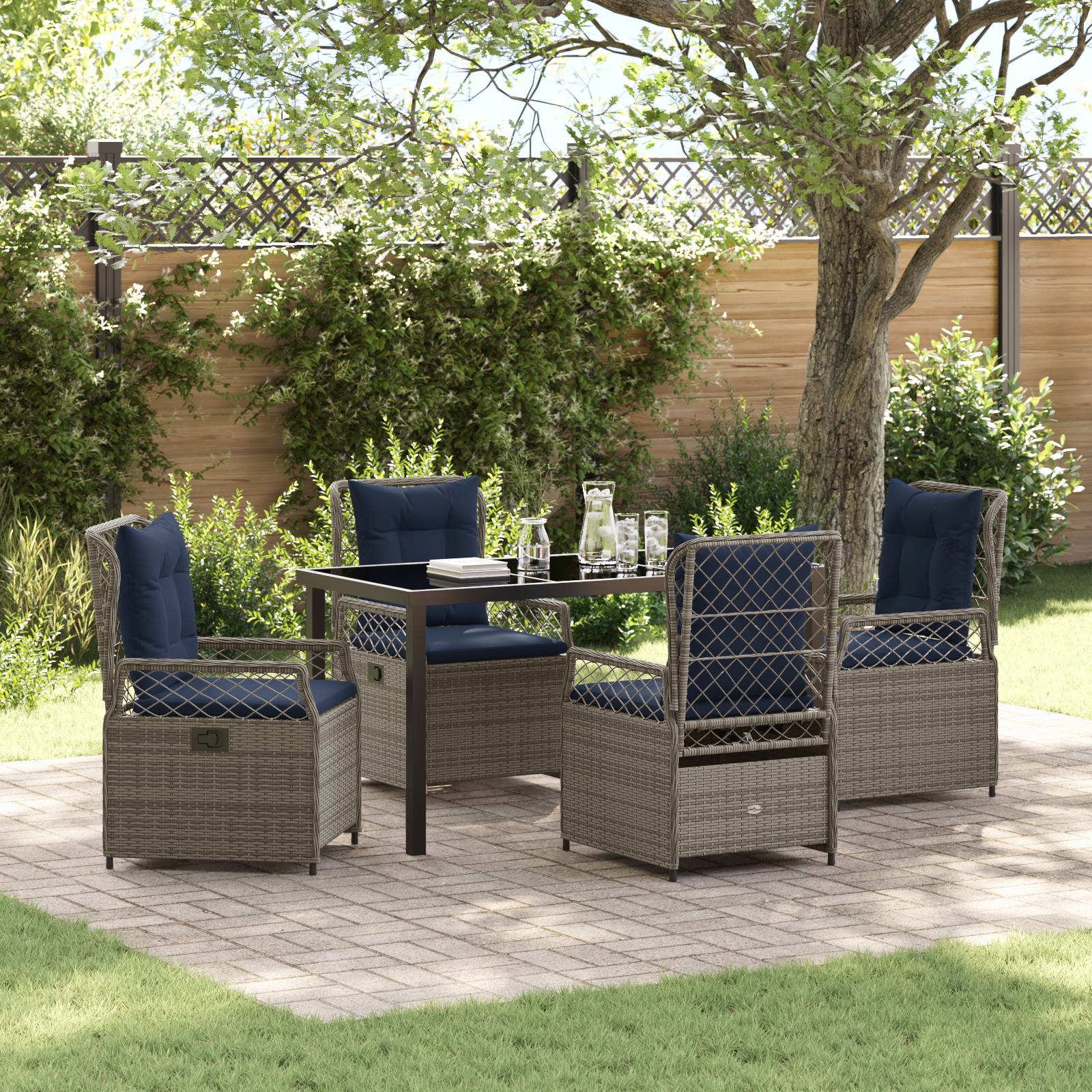 Set de Dining de Grădină de 5 Piese Gri din Ratan Poli GartenMobel Dekor