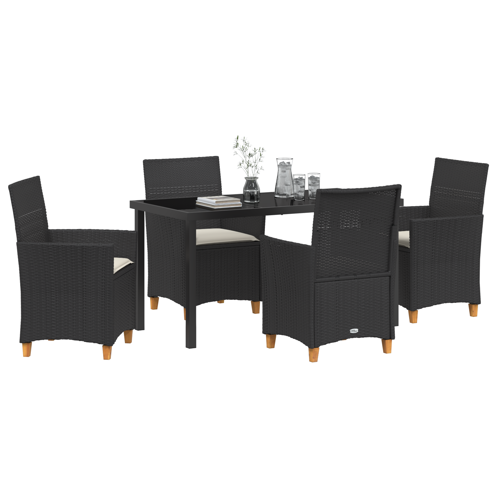 Set de Dining de Grădină de 5 Piese cu Perne din Ratan Poliratan Negru GartenMobel Dekor