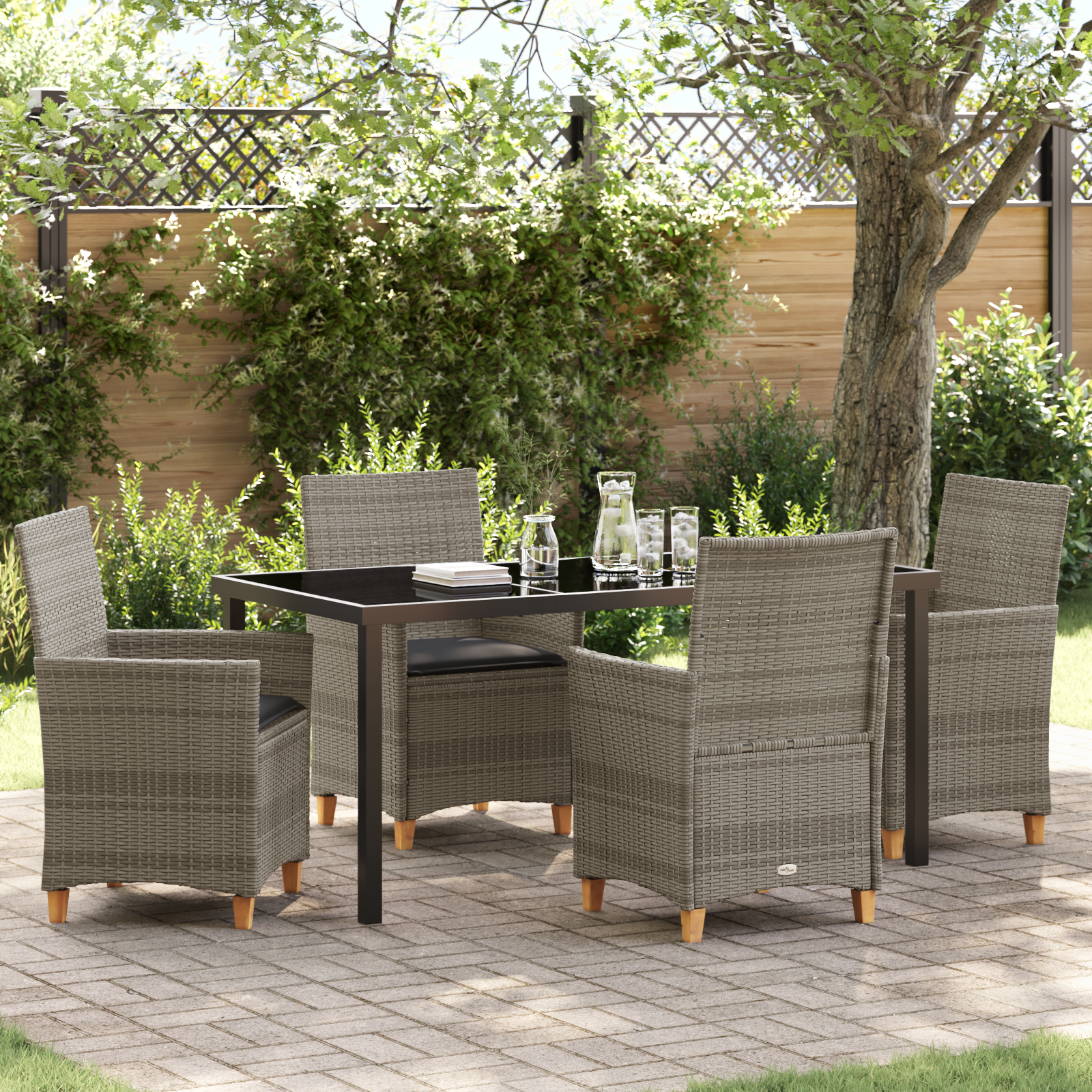 Set de dining de grădină 5 piese cu perne gri din ratan poliesteric GartenMobel Dekor