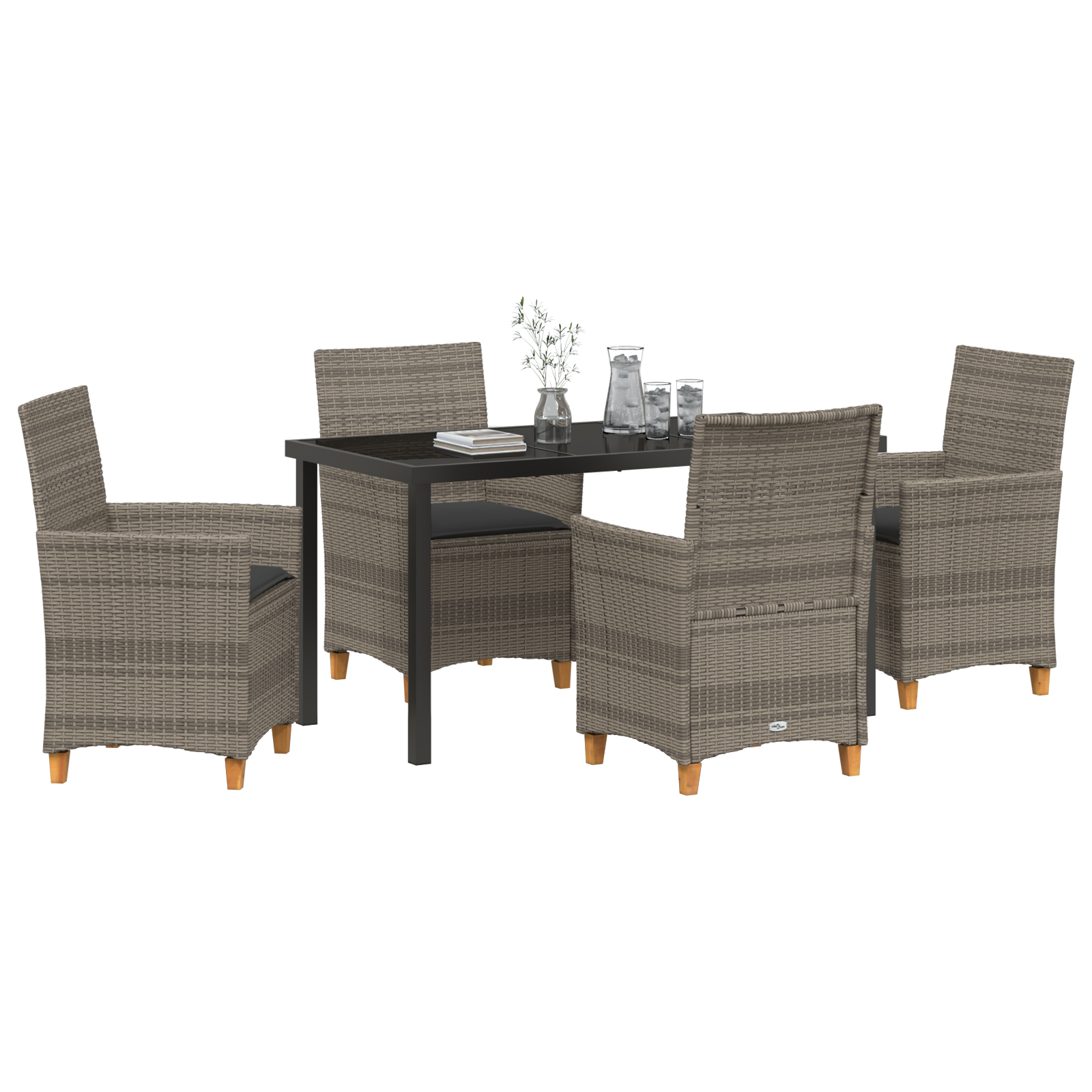 Set de dining de grădină 5 piese cu perne gri din ratan poliesteric GartenMobel Dekor