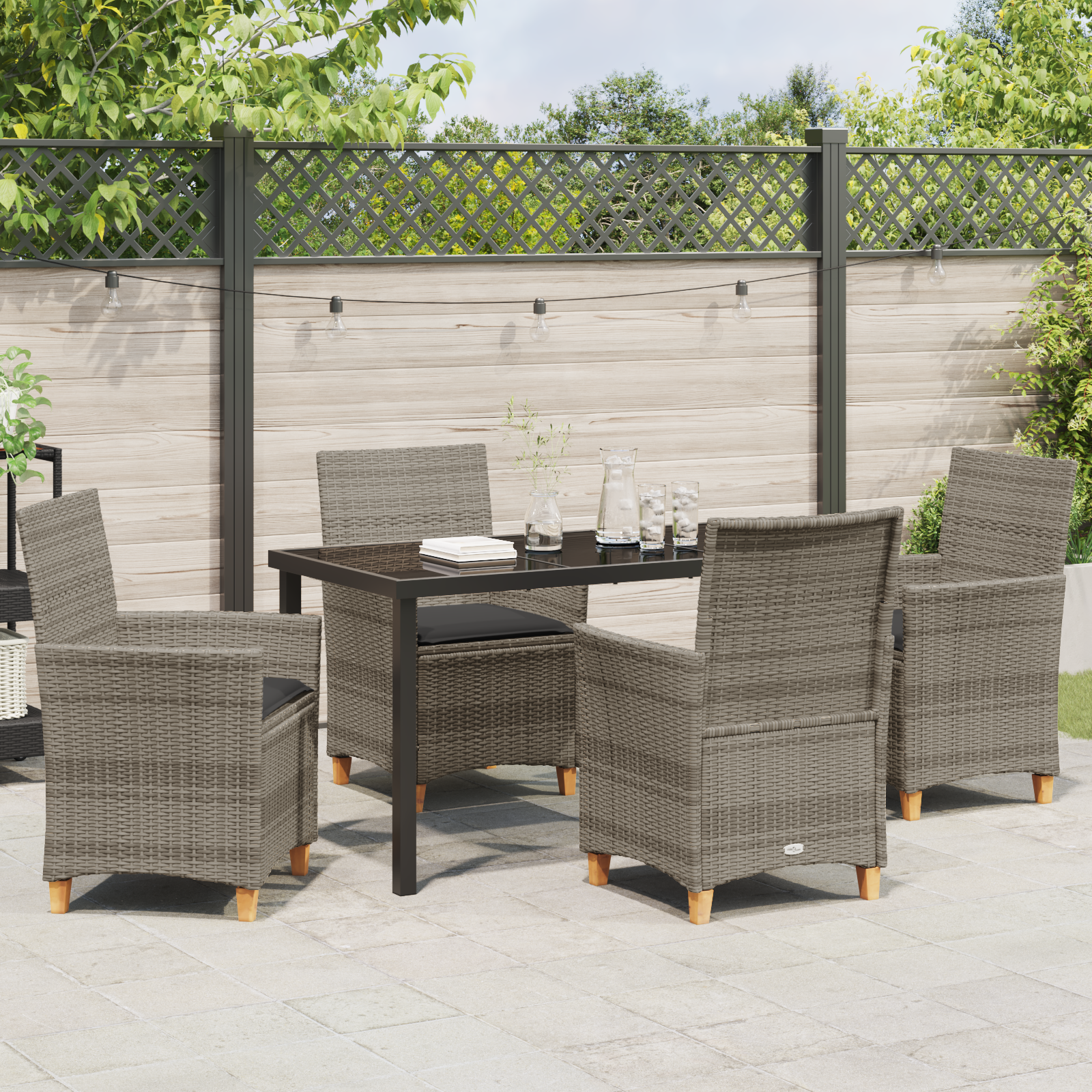 Set de dining de grădină 5 piese cu perne gri din ratan poliesteric GartenMobel Dekor
