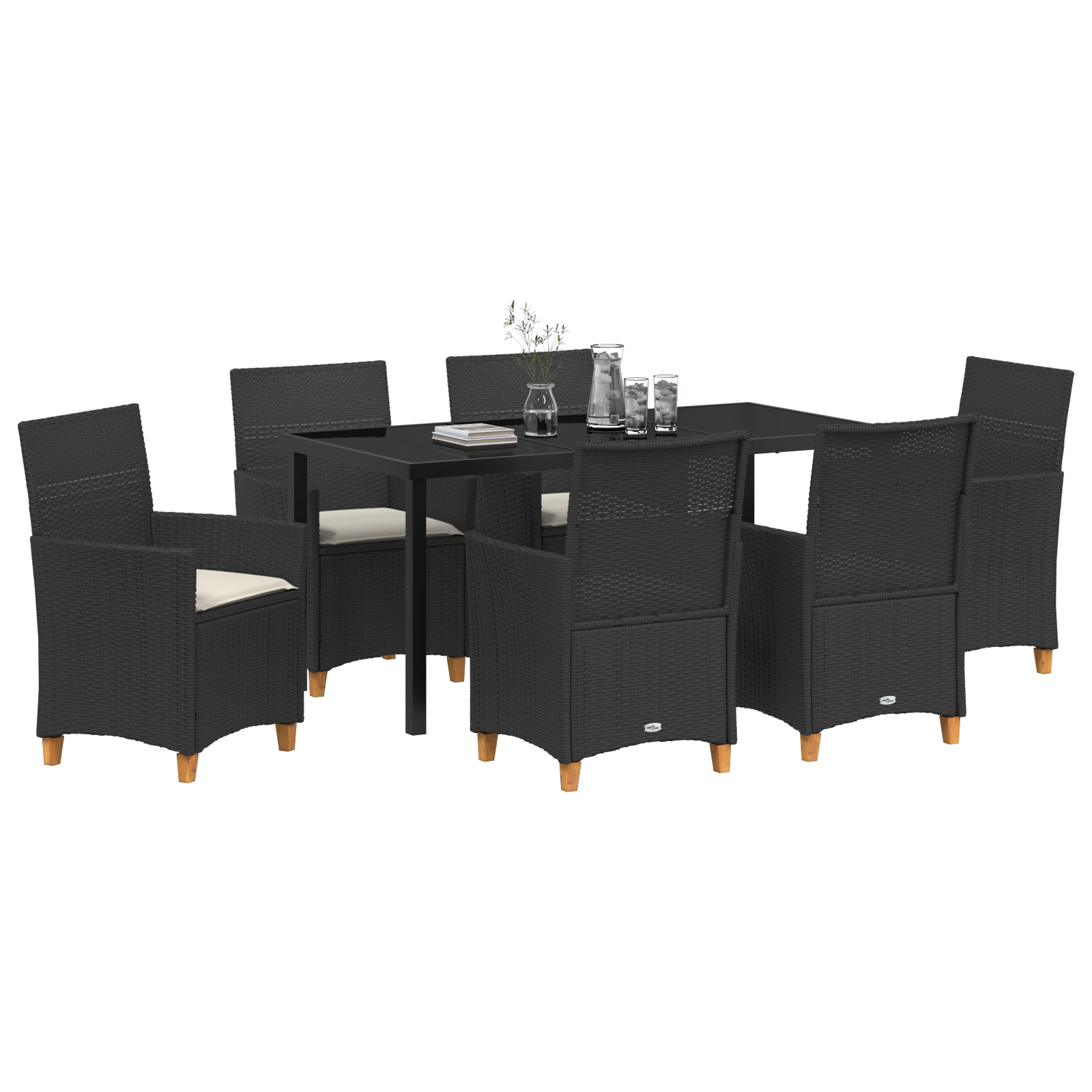 Set de dining de grădină de 7 piese cu perne Negru Rattan Poliester GartenMobel Dekor