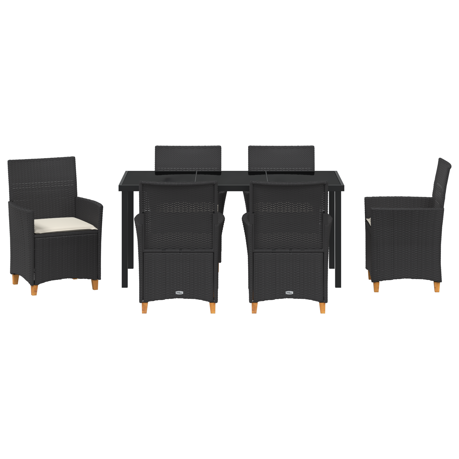 Set de dining de grădină de 7 piese cu perne Negru Rattan Poliester GartenMobel Dekor