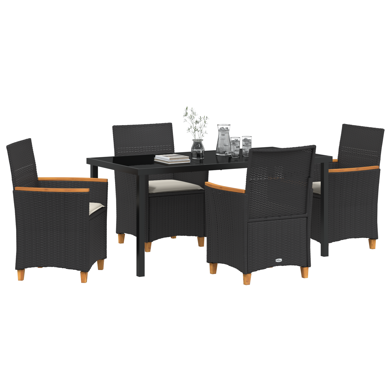 Set de dining pentru grădină cu 5 piese cu perne Negru Rattan PE GartenMobel Dekor