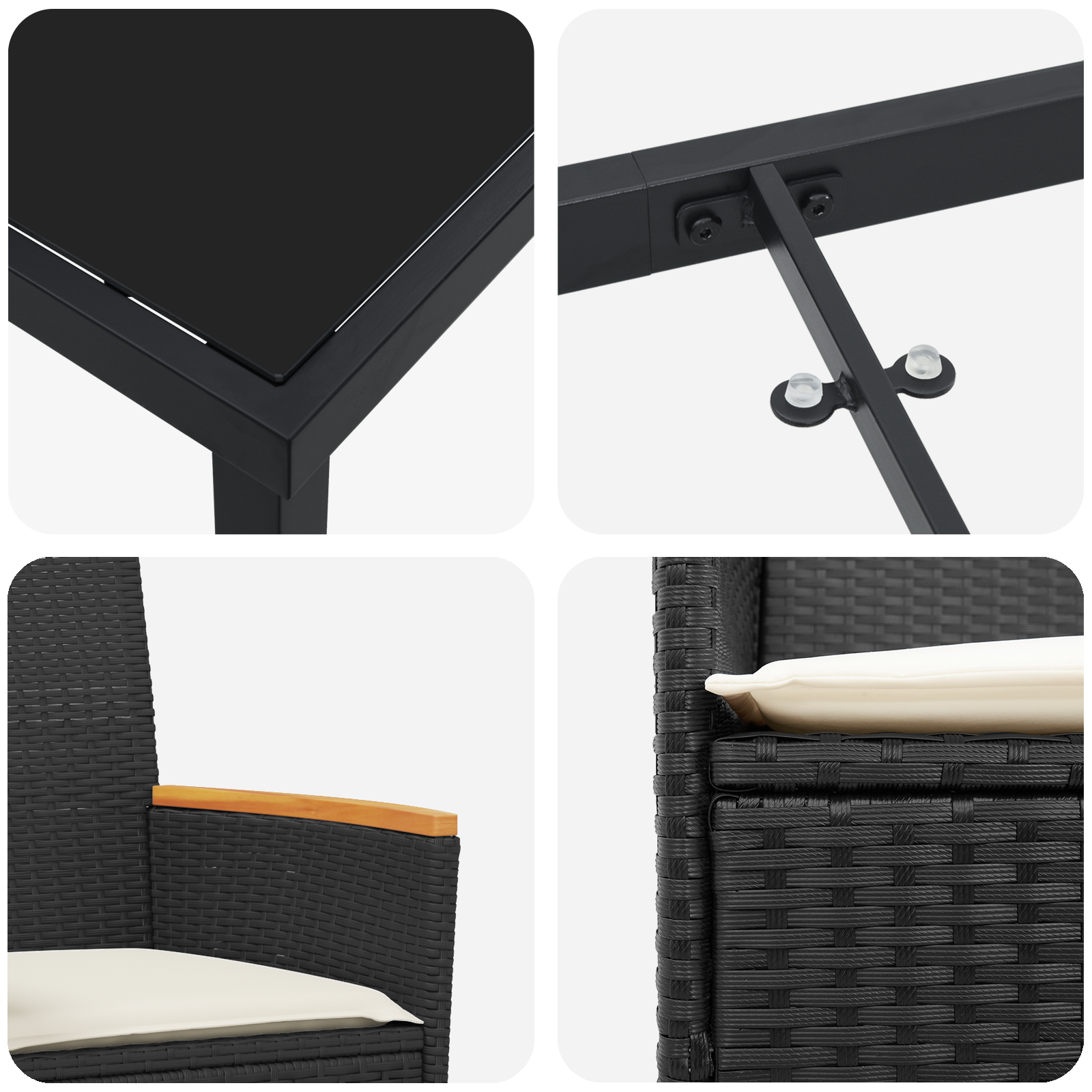 Set de dining pentru grădină cu 5 piese cu perne Negru Rattan PE GartenMobel Dekor