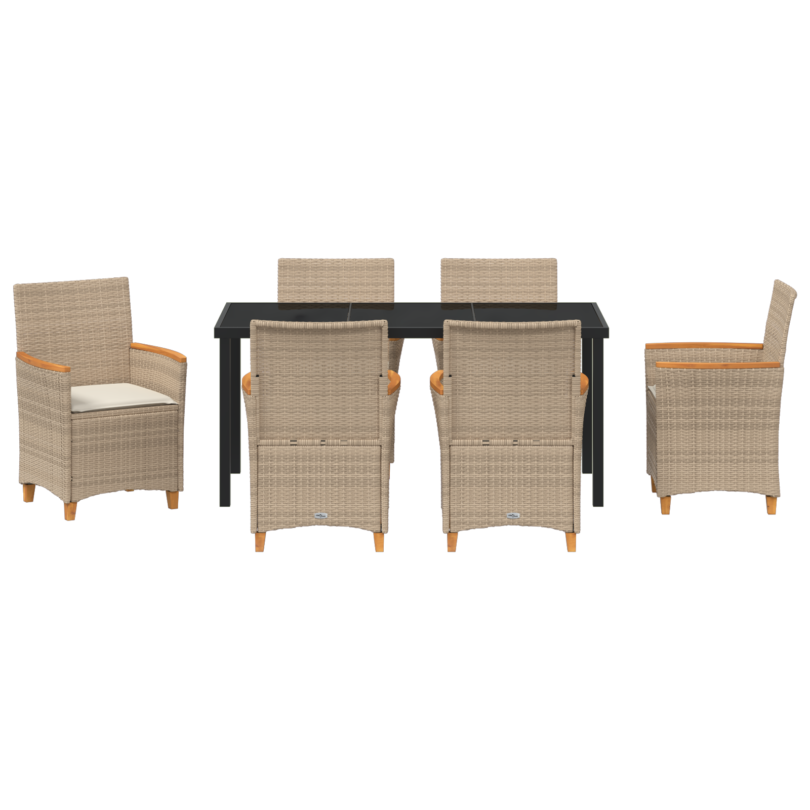 Set de dining pentru grădină cu 7 piese și perne bej din ratan poly GartenMobel Dekor