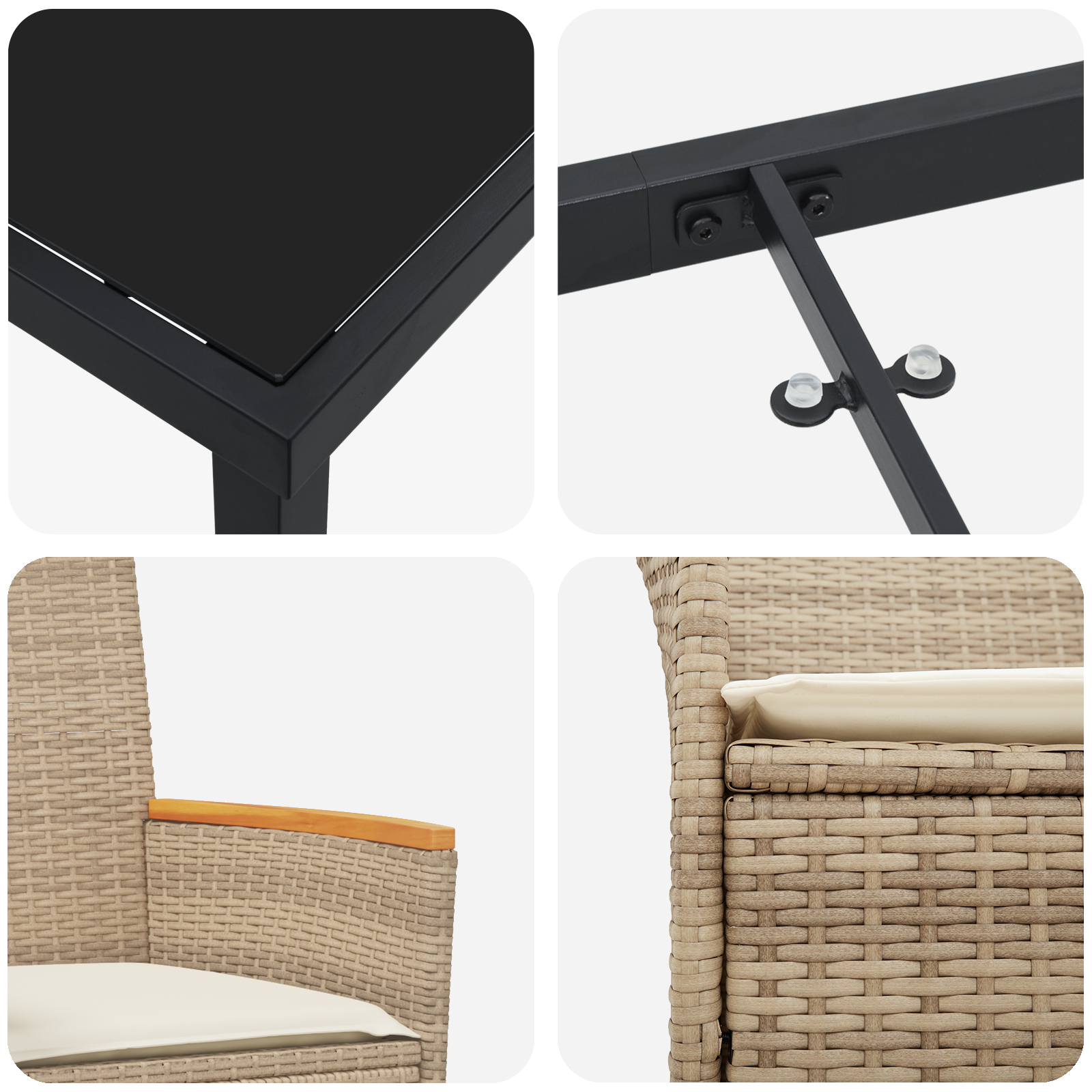 Set de dining pentru grădină cu perne Bej din Ratan Poli GartenMobel Dekor