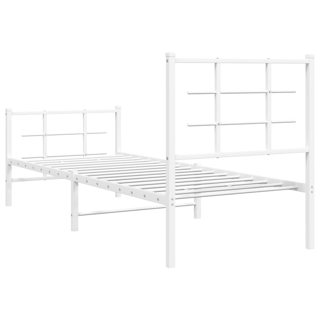 Cadru de pat metalic cu tăblie de cap/picioare, alb, 75x190 cm GartenMobel Dekor