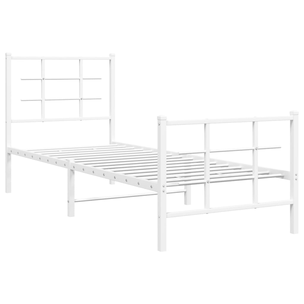 Cadru de pat metalic cu tăblie de cap/picioare, alb, 75x190 cm GartenMobel Dekor