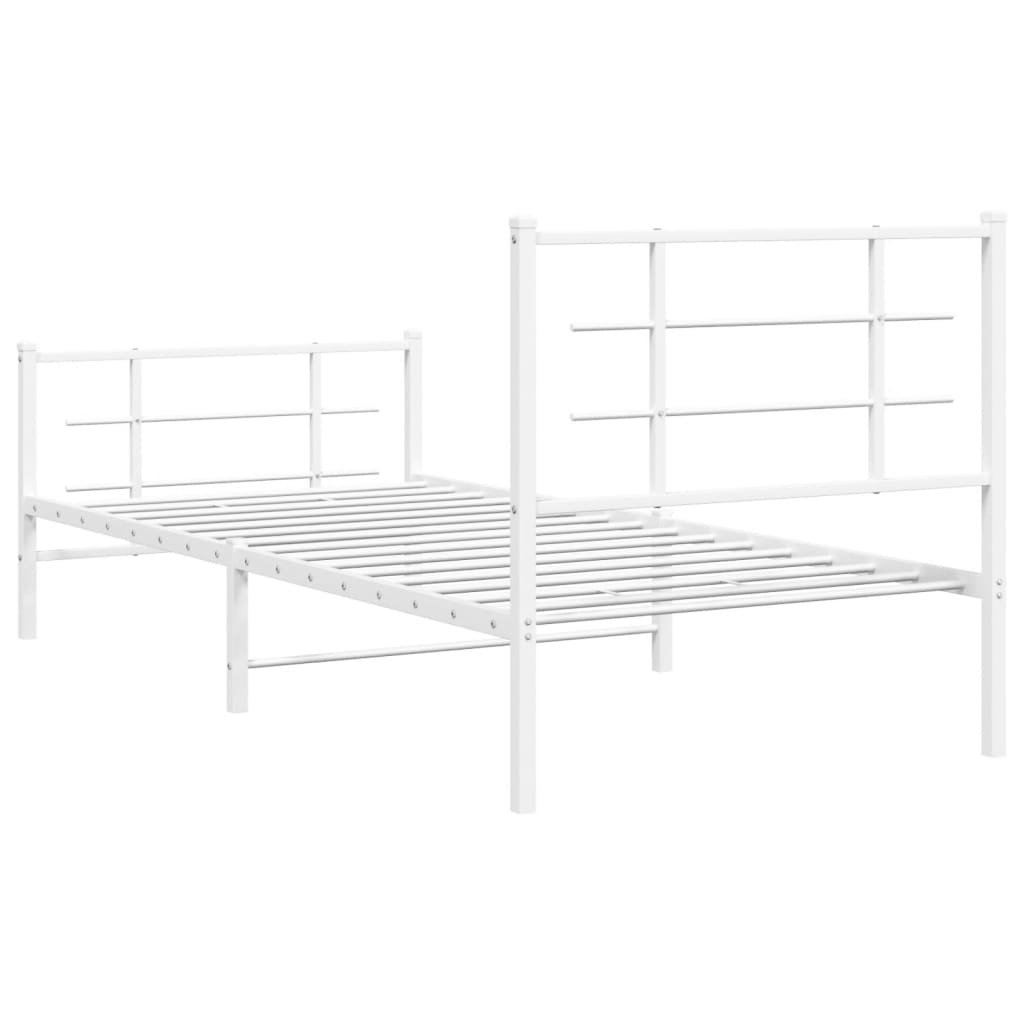 Cadru de pat metalic cu tăblie de cap/picioare, alb, 90x200 cm GartenMobel Dekor