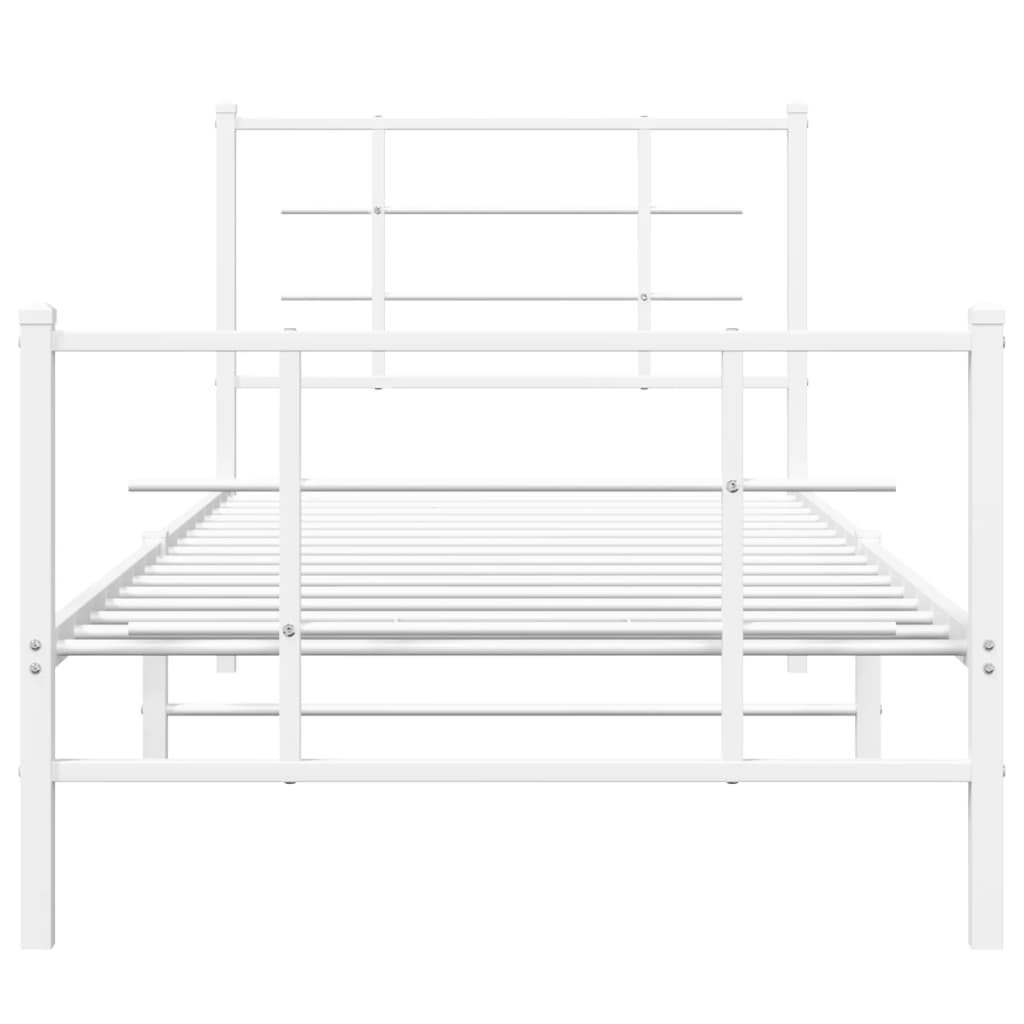 Cadru de pat metalic cu tăblie de cap/picioare, alb, 90x200 cm GartenMobel Dekor